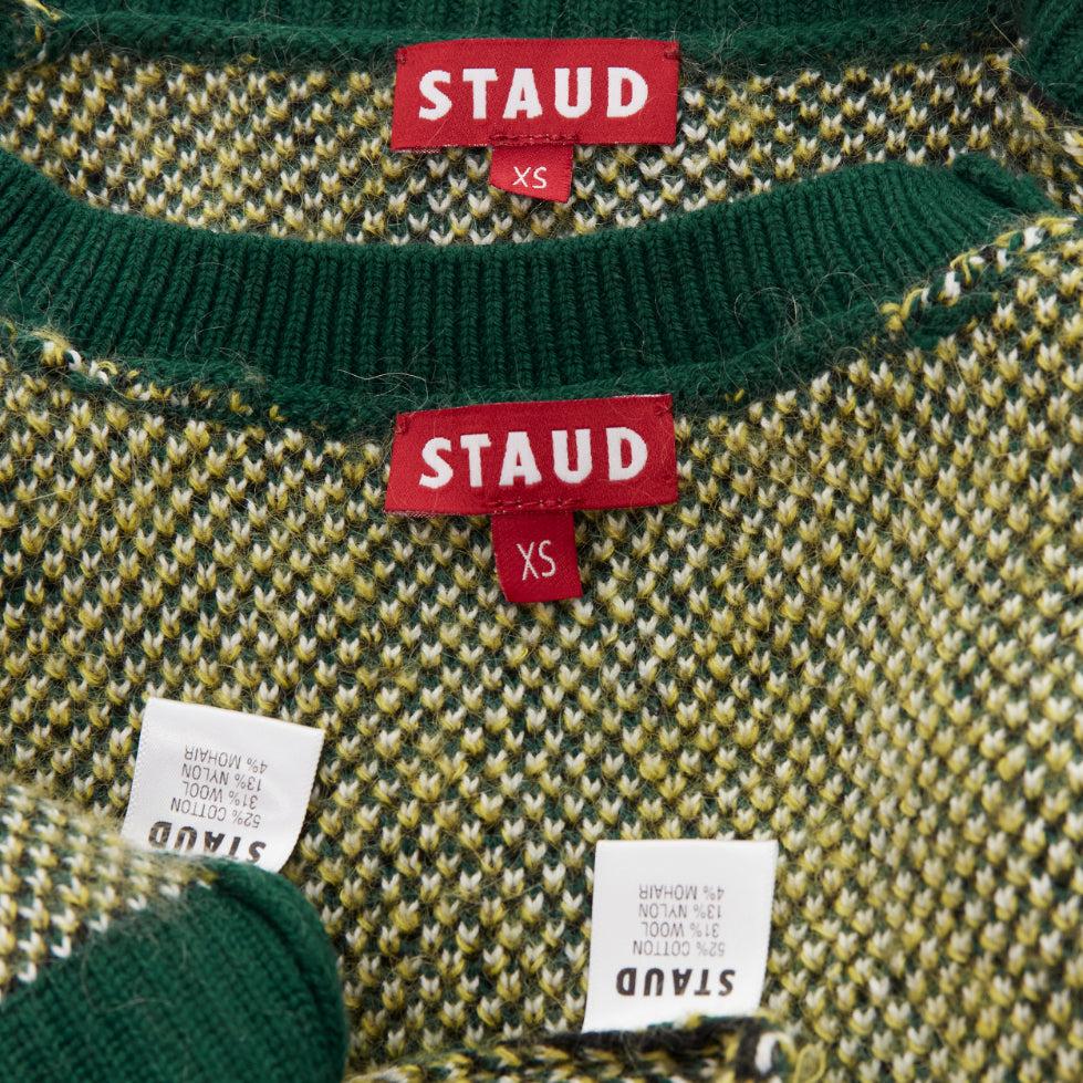 STAUD Knave green black Argyle cotton wool sweater vest cardigan twin set XS 6