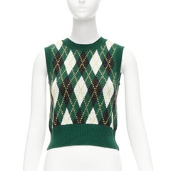 STAUD Knave green black Argyle cotton wool sweater vest cardigan twin set XS