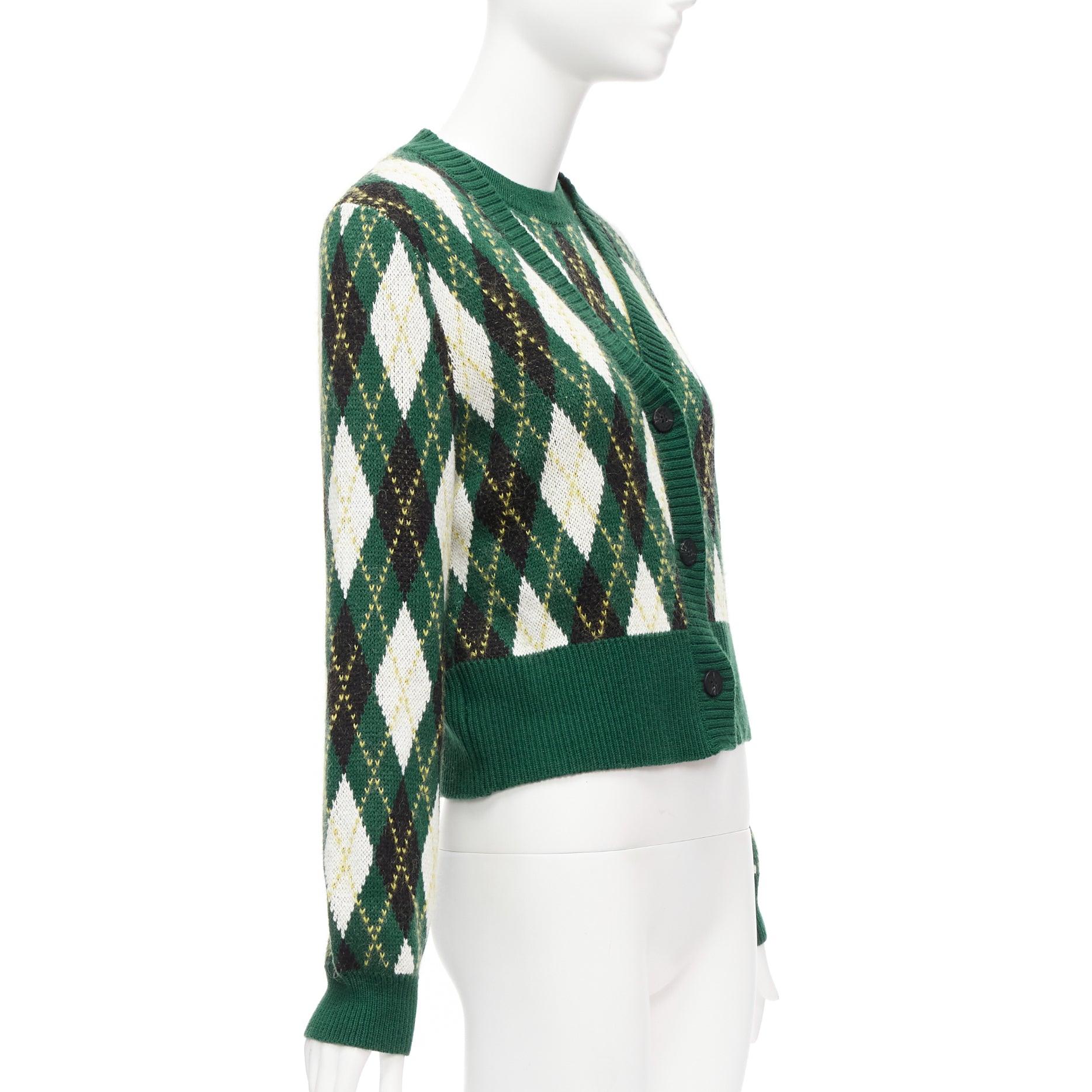 Women's STAUD Knave green black Argyle cotton wool sweater vest cardigan twin set XS For Sale