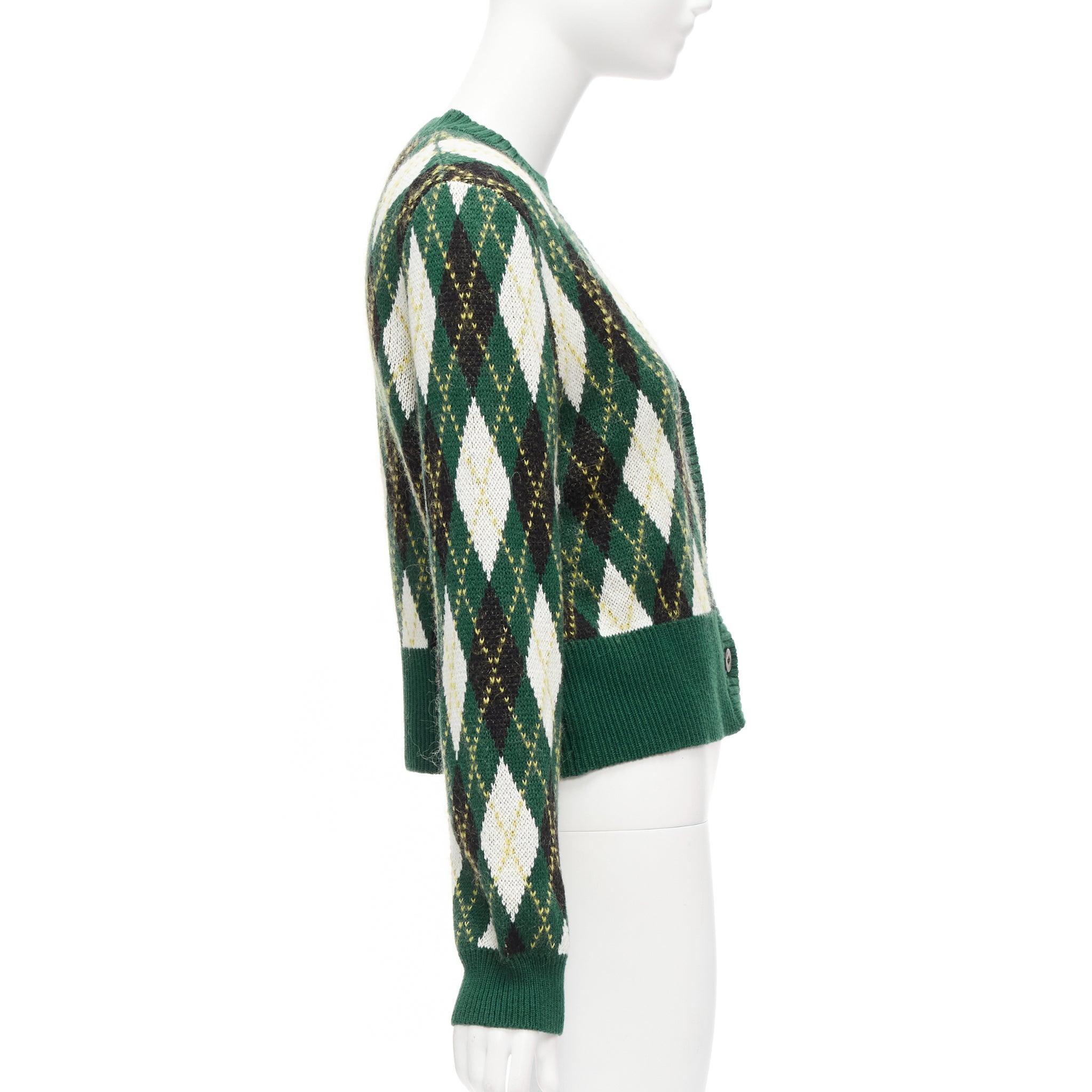 STAUD Knave green black Argyle cotton wool sweater vest cardigan twin set XS 1