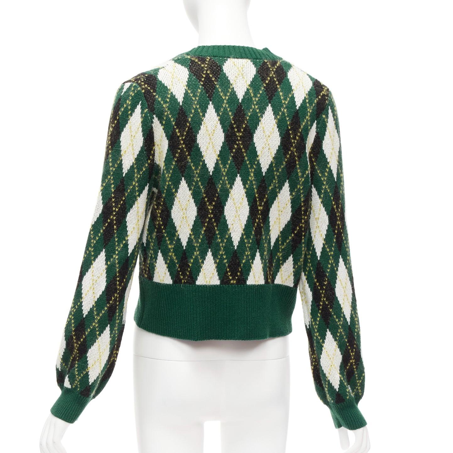 STAUD Knave green black Argyle cotton wool sweater vest cardigan twin set XS For Sale 2