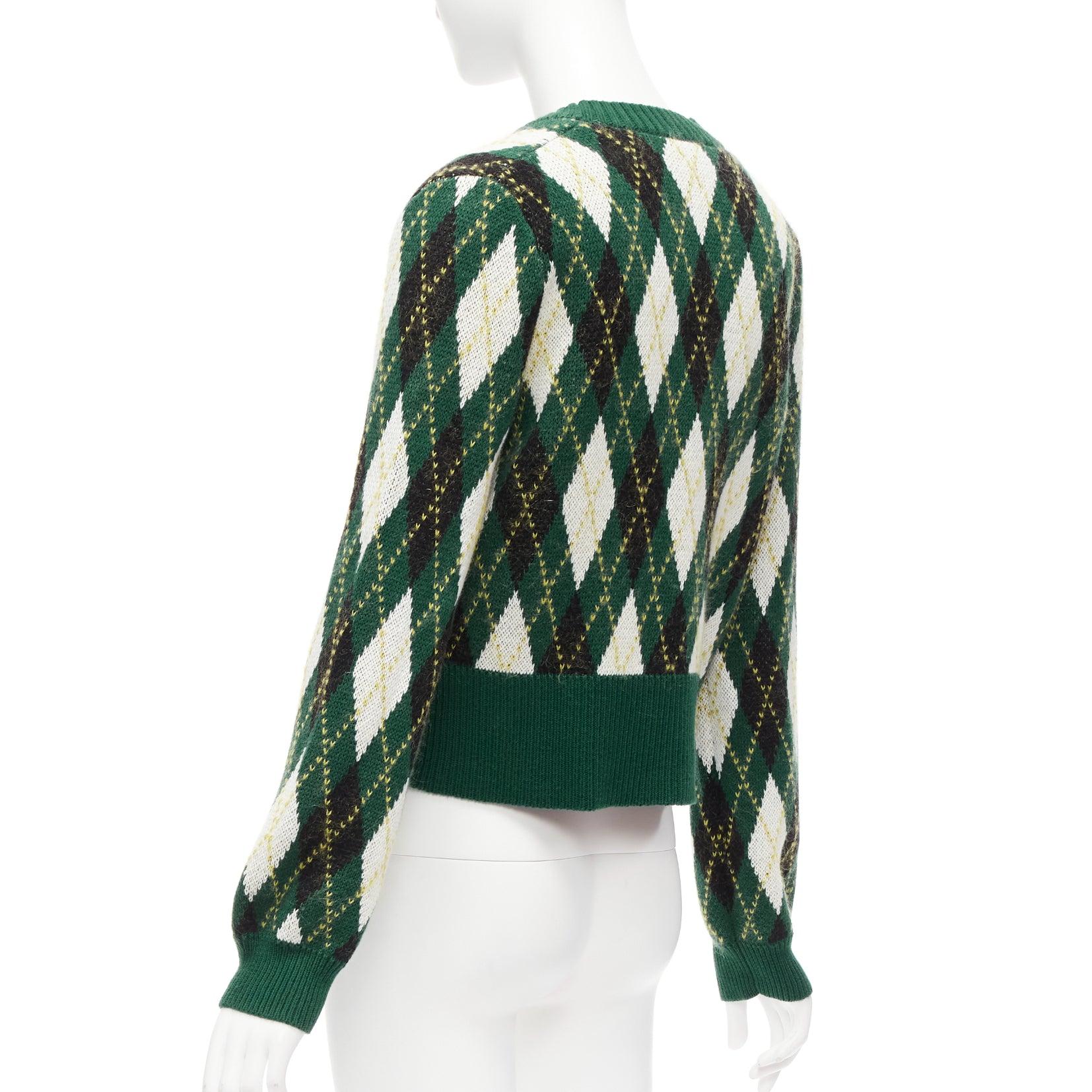 STAUD Greene & Greene noir Argyle coton laine pull gilet cardigan twin set XS en vente 3