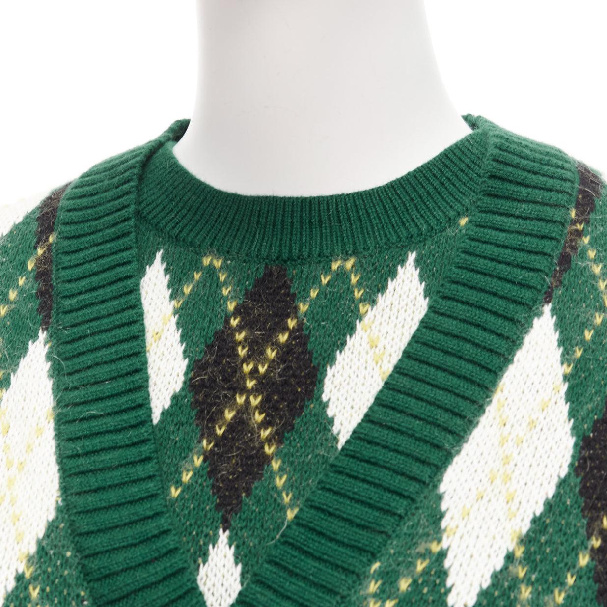STAUD Knave green black Argyle cotton wool sweater vest cardigan twin set XS For Sale 4