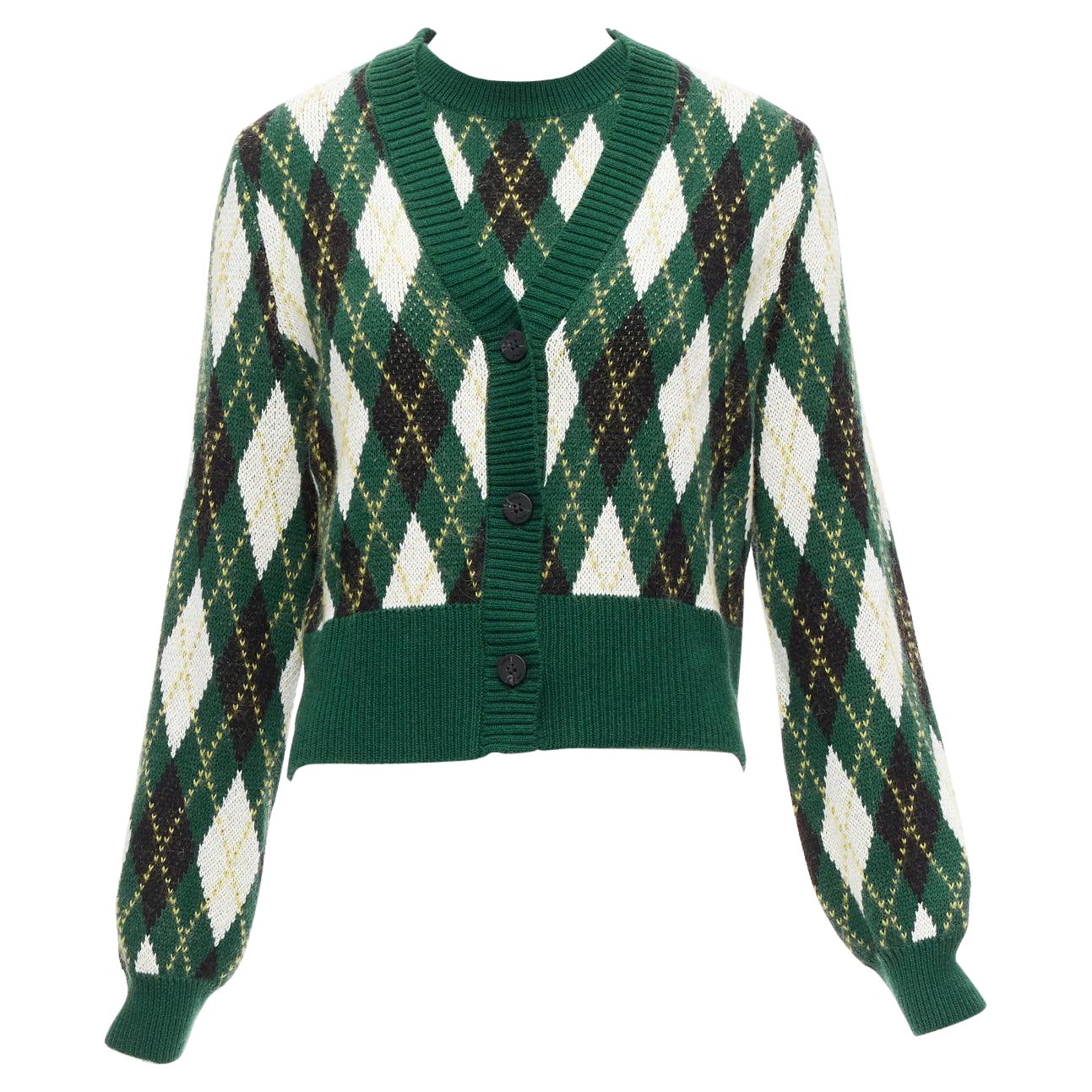 STAUD Knave green black Argyle cotton wool sweater vest cardigan twin set XS