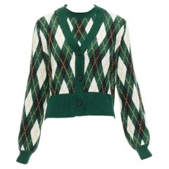 STAUD Knave green black Argyle cotton wool sweater vest cardigan twin set XS