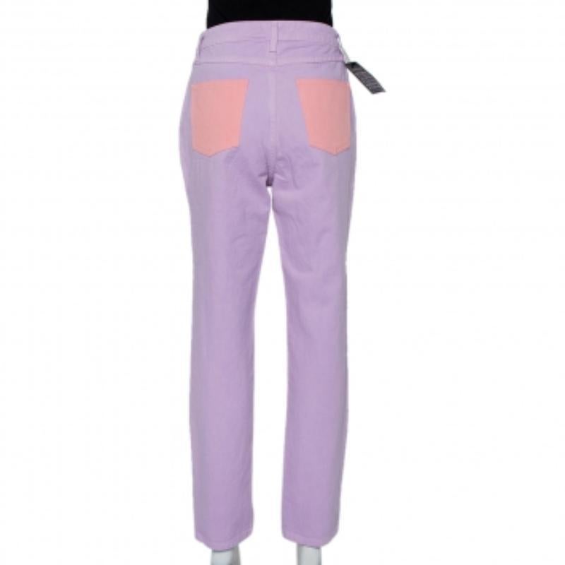 STAUD Lilac Denim Contrast Pocket Detail High Rise Jeans M For Sale 2