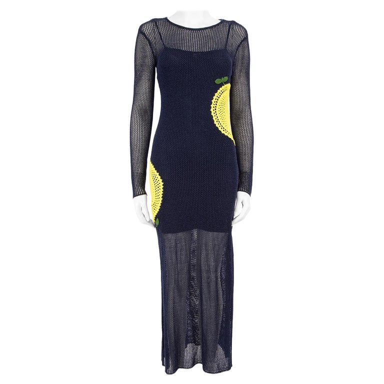 STAUD Navy Lemon Crochet Maxi Dress Size S at 1stDibs