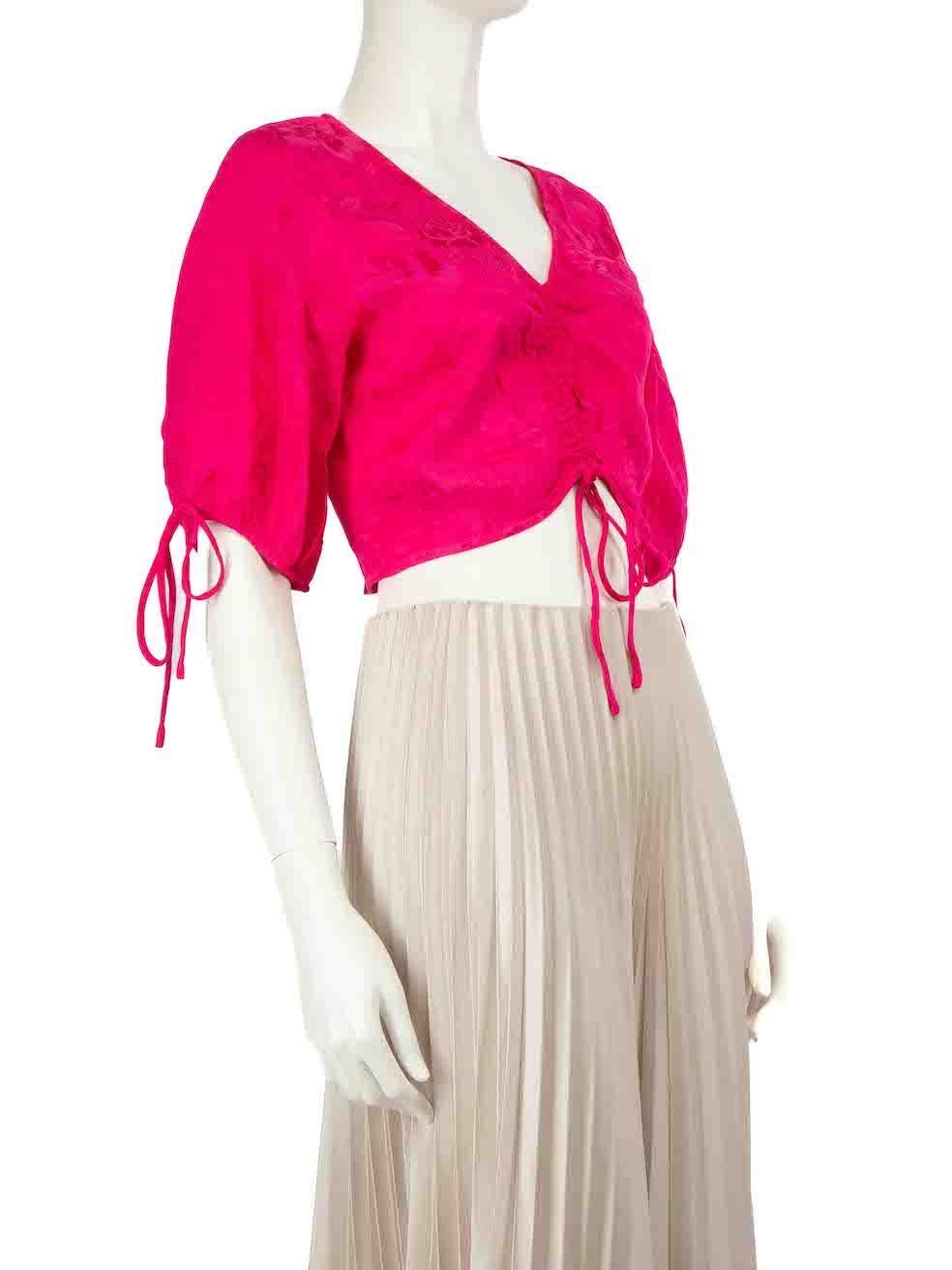 CONDITION is Very good. Minimal wear to the blouse is evident. Minimal wear to the left sleeve is seen with a discolouration mark on this used STAUD designer resale item.
 
 
 
 Details
 
 
 Pink
 
 Viscose
 
 Short sleeves top
 
 Floral jacquard