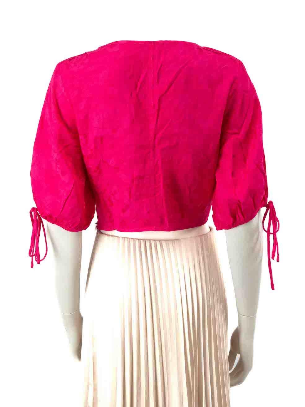 Beige STAUD Pink Floral Jacquard Ruched Top Size M For Sale