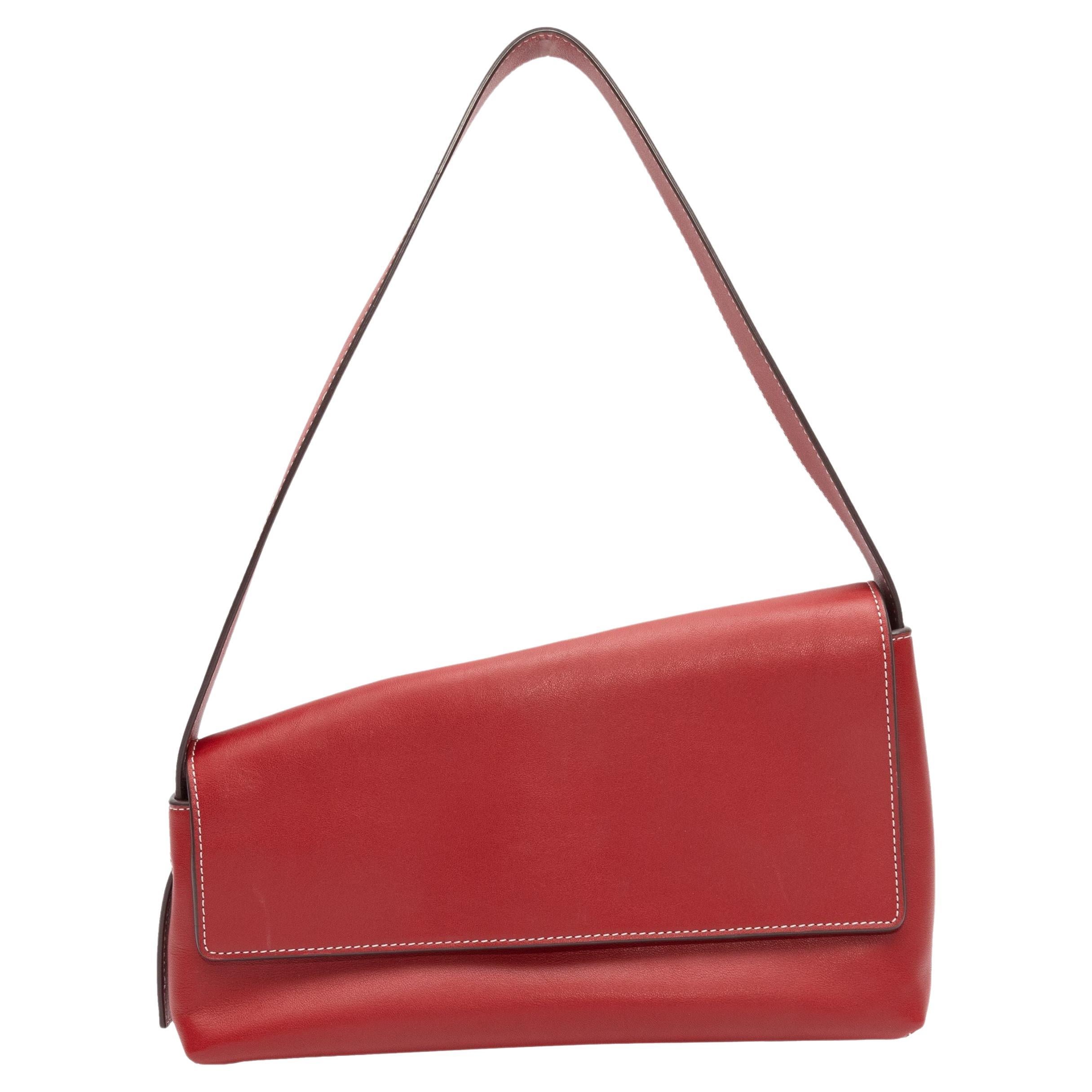 Staud Red Bias Cut Shoulder Bag