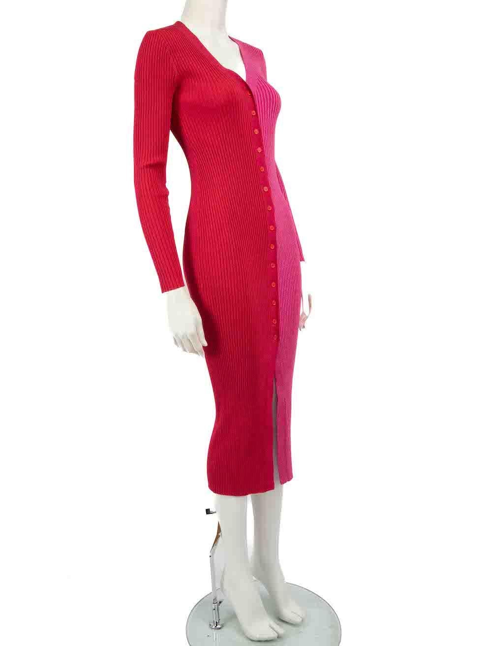 CONDITION is Very good. Hardly any visible wear to dress is evident on this used STAUD designer resale item.
 
 
 
 Details
 
 
 Red & pink
 
 Viscose
 
 Dress
 
 Knitted
 
 Metallic thread
 
 Long sleeves
 
 V-neck
 
 Stretchy
 
 Figure hugging