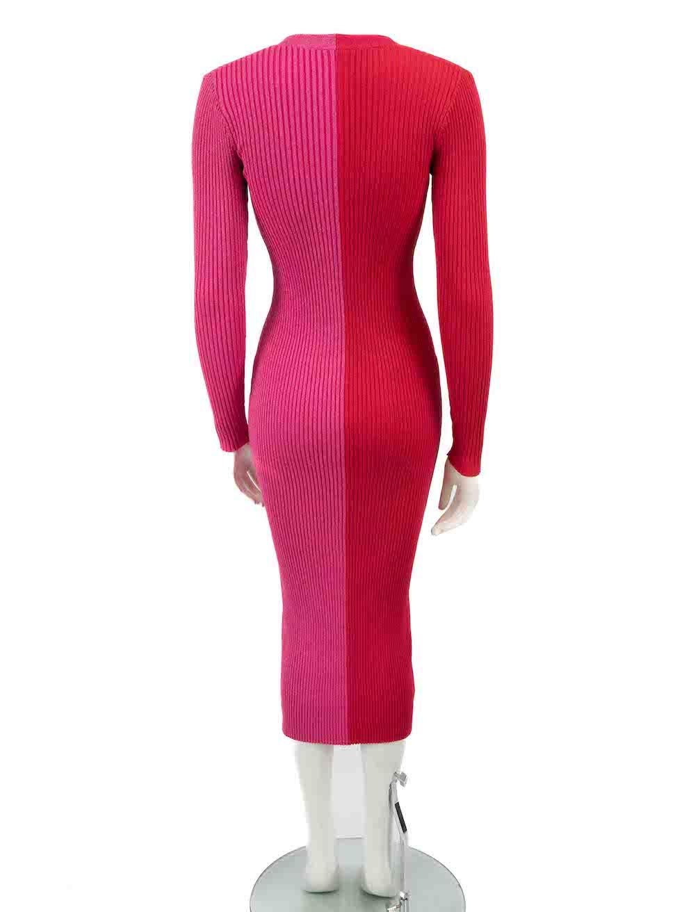 STAUD Red & Pink Metallic Knitted Midi Dress Size S In Good Condition In London, GB