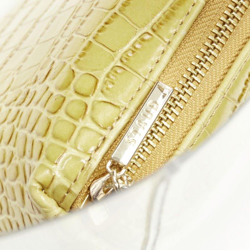 STAUD Shirley yellow stamped scaled leather zip pouch handle clear PVC tote bag 4