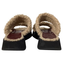 Staud Siesta Shearling Slide Sandals in Brown Leather
