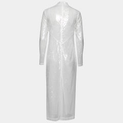 Staud White Sequin Embellished Long Sleeve Midi Dress M