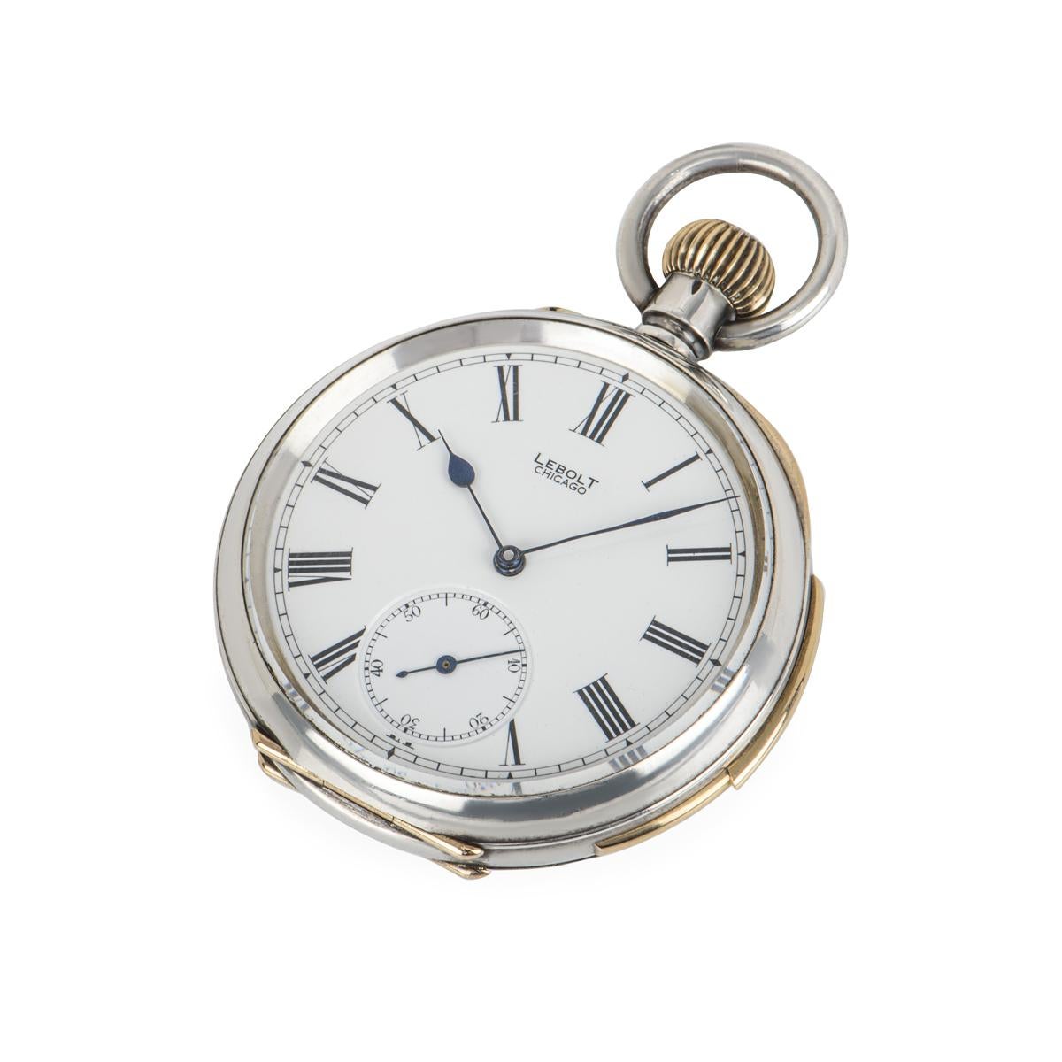 Stauffer & Co Silver Open Face Keyless Minute Repeater retailed by Lebolt Chicago 

Dial: The perfect white enamel roman numeral dial signed by the retailer Lebolt Chicago with sub-second dial and blued spade hands covered by a mineral glass.

Case: