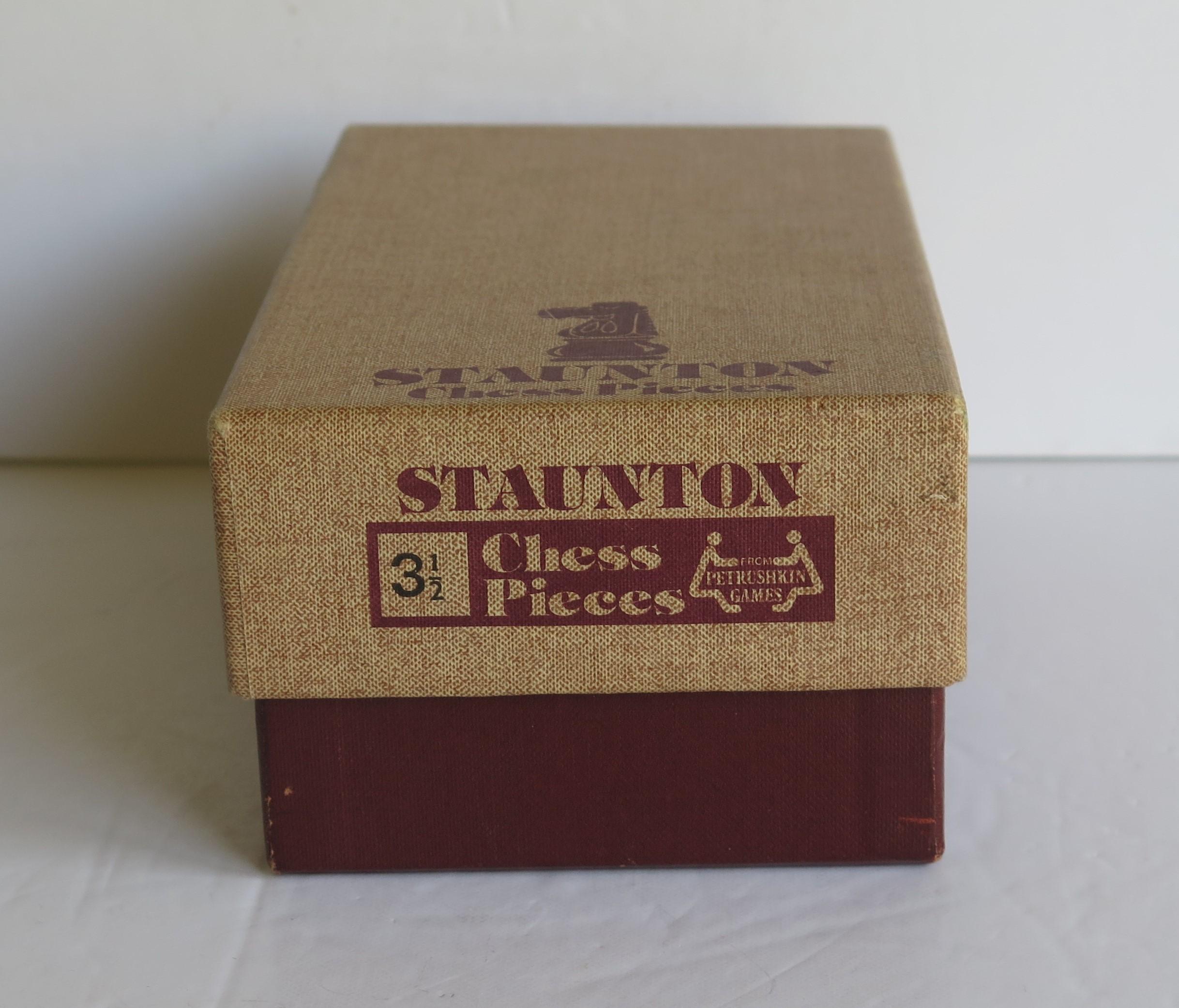 Staunton 3.5 Hardwood Weighted Chess Set Original Box 3.5inch Kings, Ca 1950 4