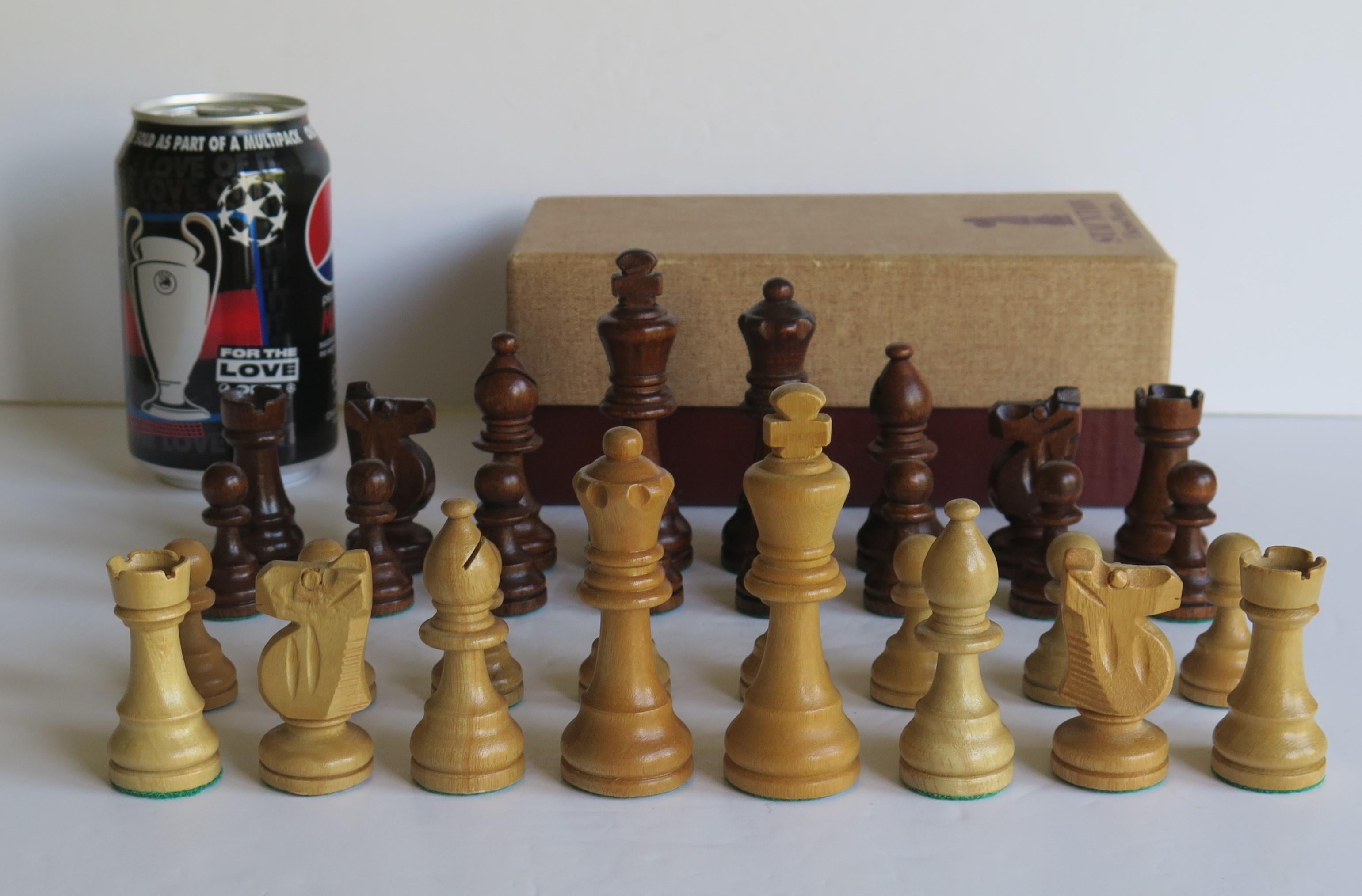 Staunton 3.5 Hardwood Weighted Chess Set Original Box 3.5inch Kings, Ca 1950 6
