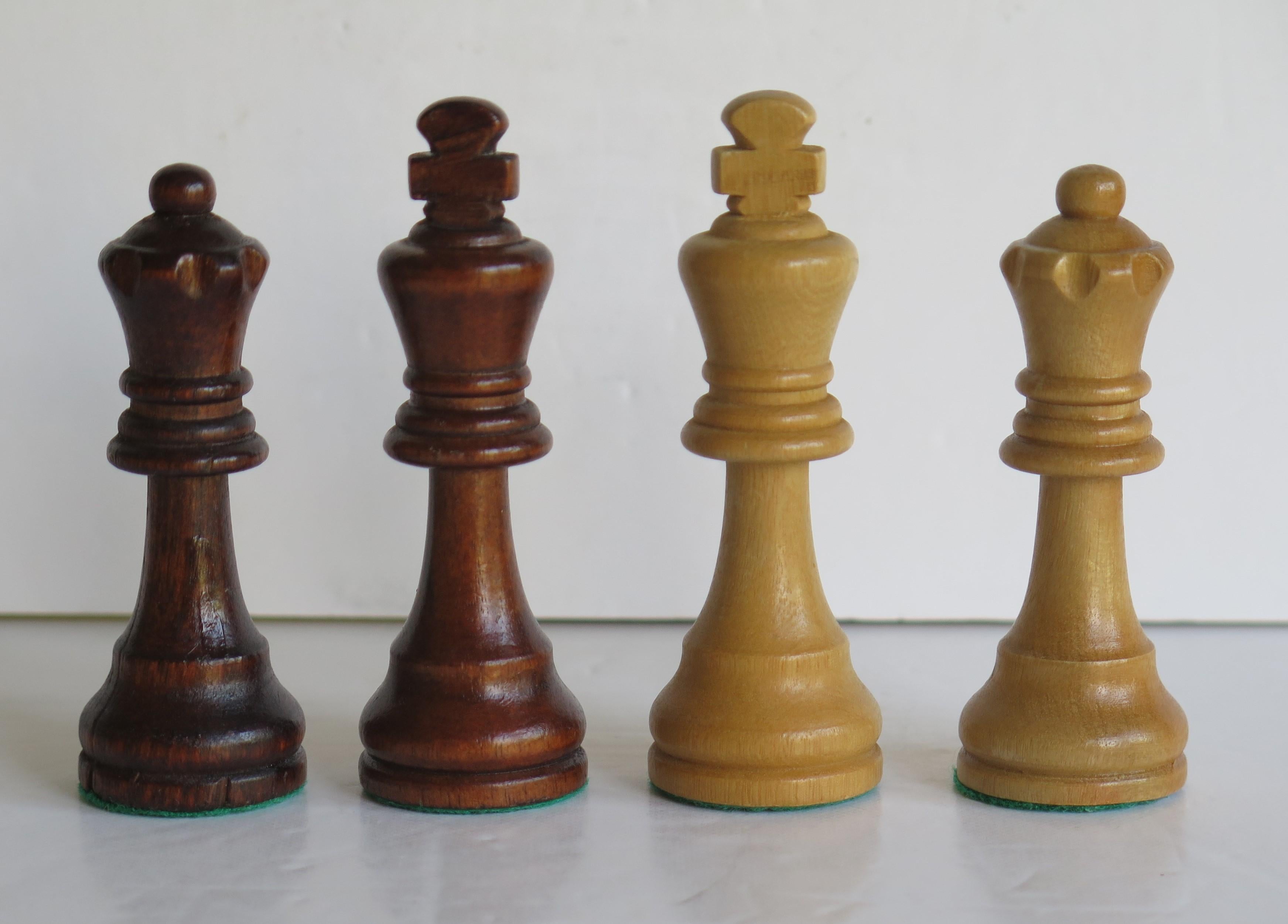 20th Century Staunton 3.5 Hardwood Weighted Chess Set Original Box 3.5inch Kings, Ca 1950