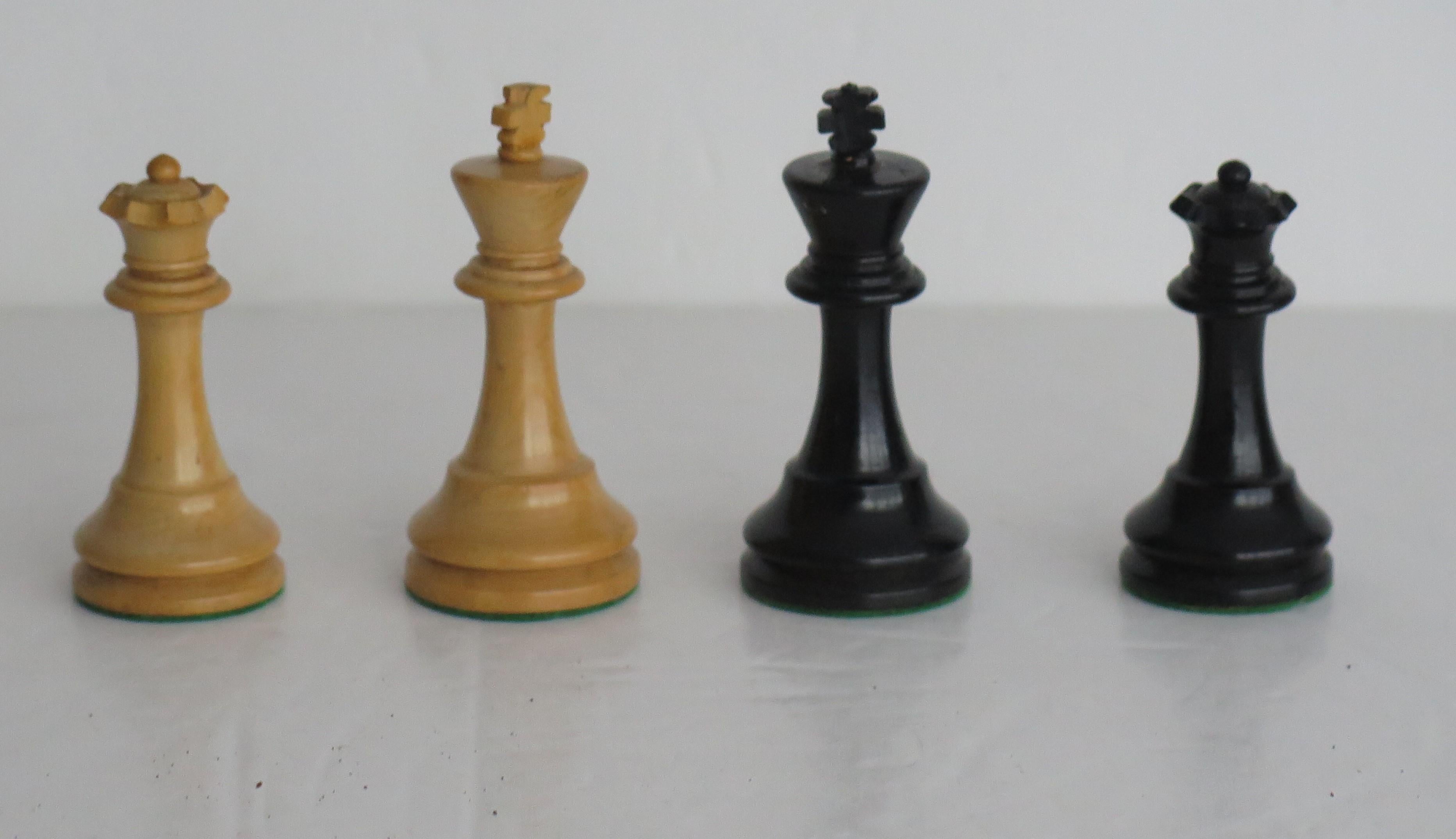 Hand-Crafted Staunton Fierce Knight Weighted Chess Set 6.5cm Kings Carved oak Box, Ca 1920