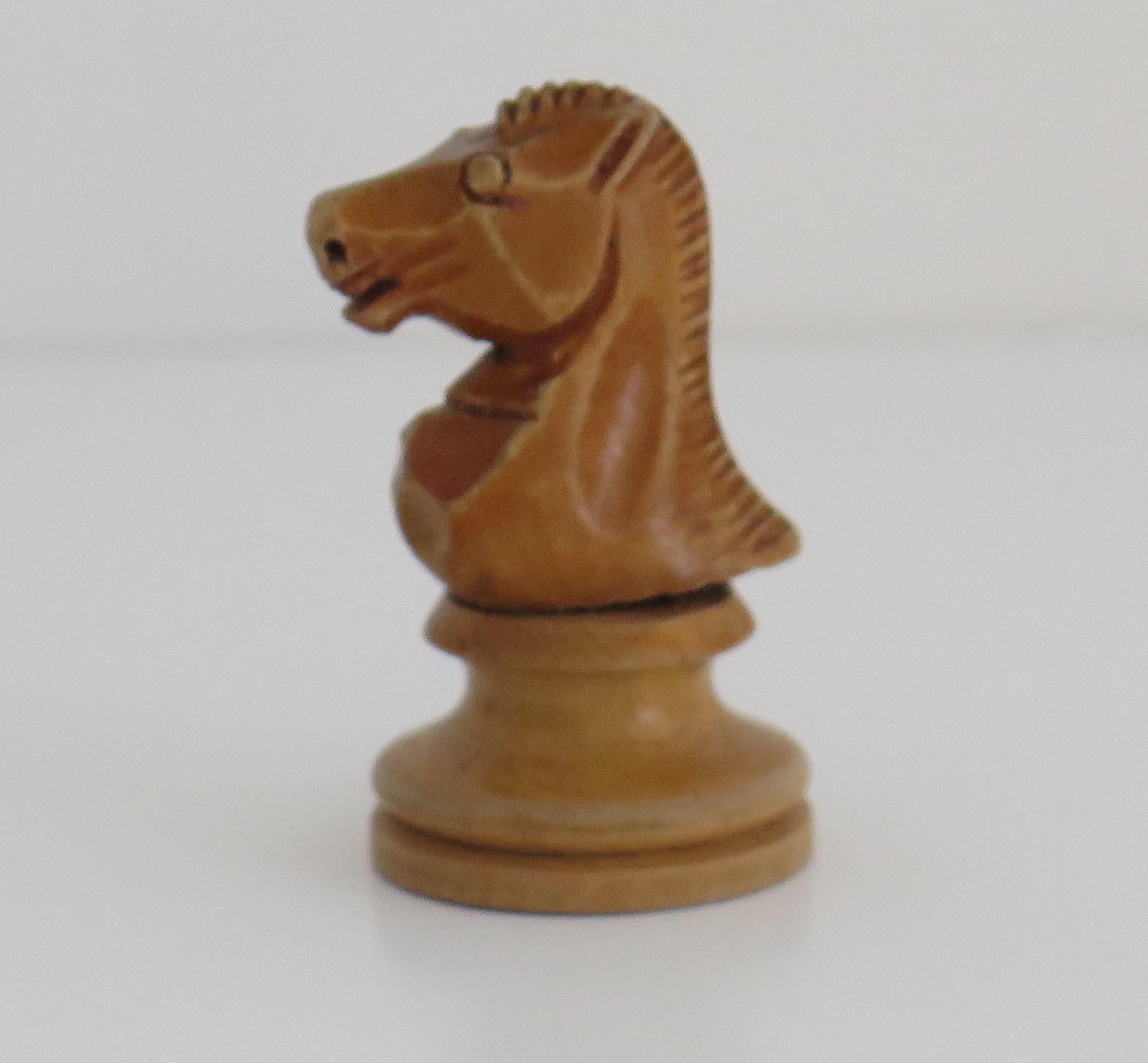 Hardwood Staunton Fierce Knight Weighted Chess Set Kings in Jointed Box, 19th Century