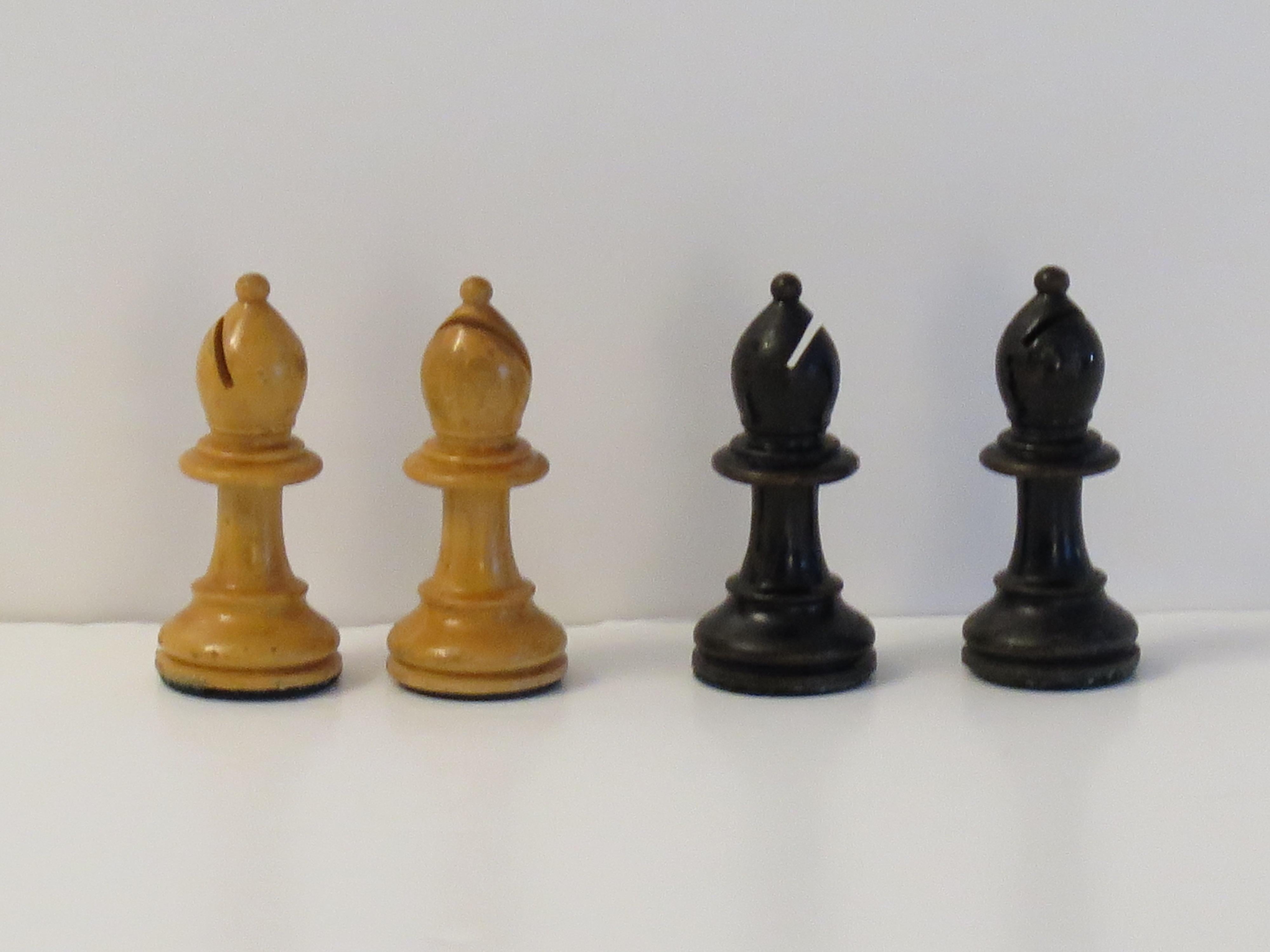 Staunton Fierce Knight Weighted Club Chesss Set 8.5cm Kings Jointed Box, 19th C en vente 2