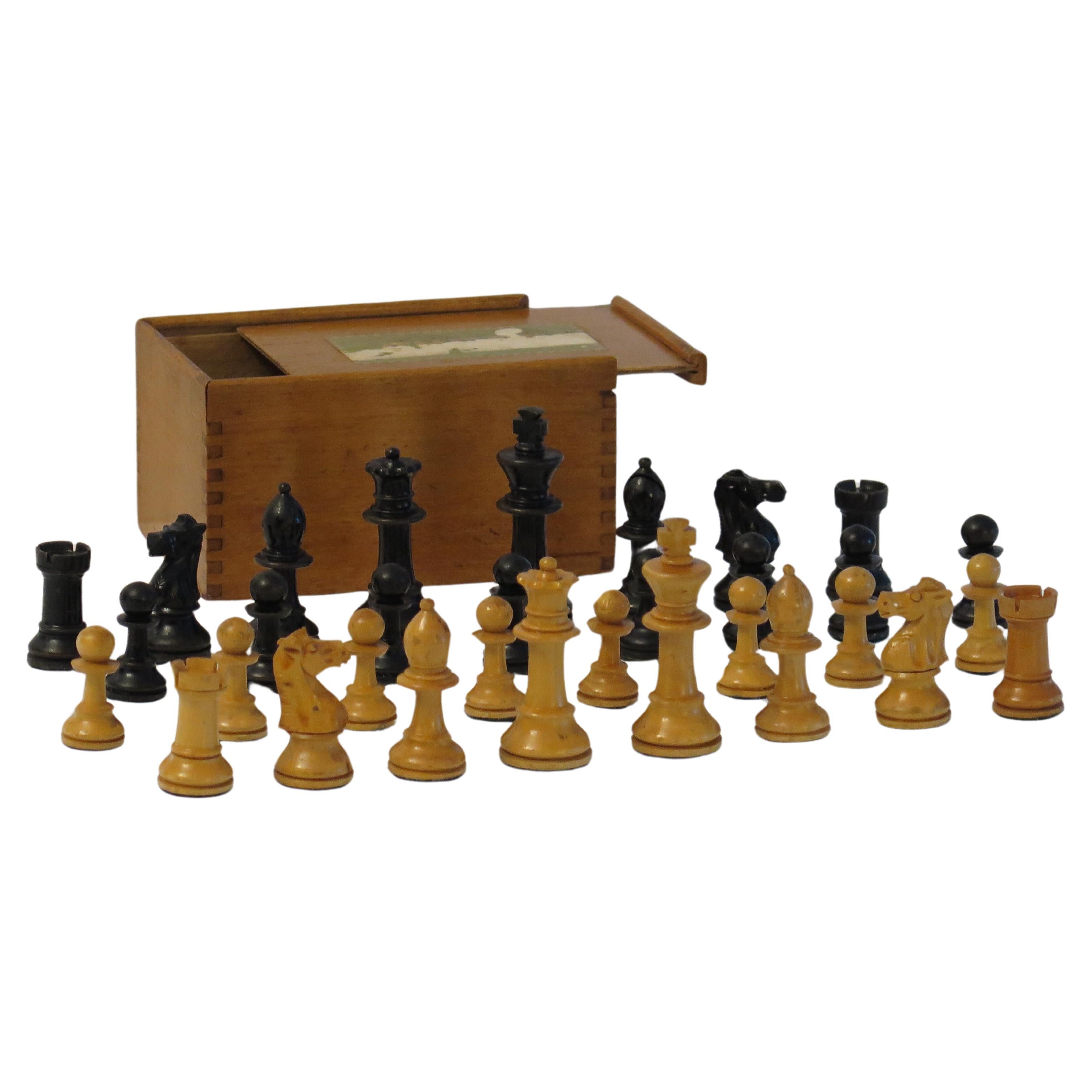 Staunton Fierce Knight Weighted Club Chess Set 8.5cm Kings Jointed Box, 19th C For Sale