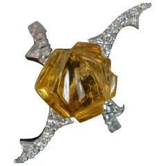 Staurino 18 Carat White Gold Golden Topaz and Diamond Floral Ring