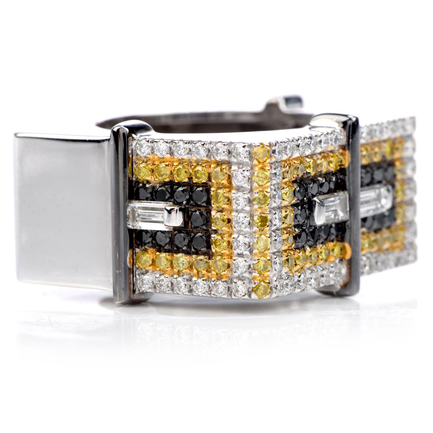 Modern geometric style, from the Italian designer Sturino Fratelli! 

this excellent display of craftsmanship is crafted in solid 18K white gold. Constituted by (4) center baguette-cut diamonds weighing approximately 0.25carats, (G-H  color,