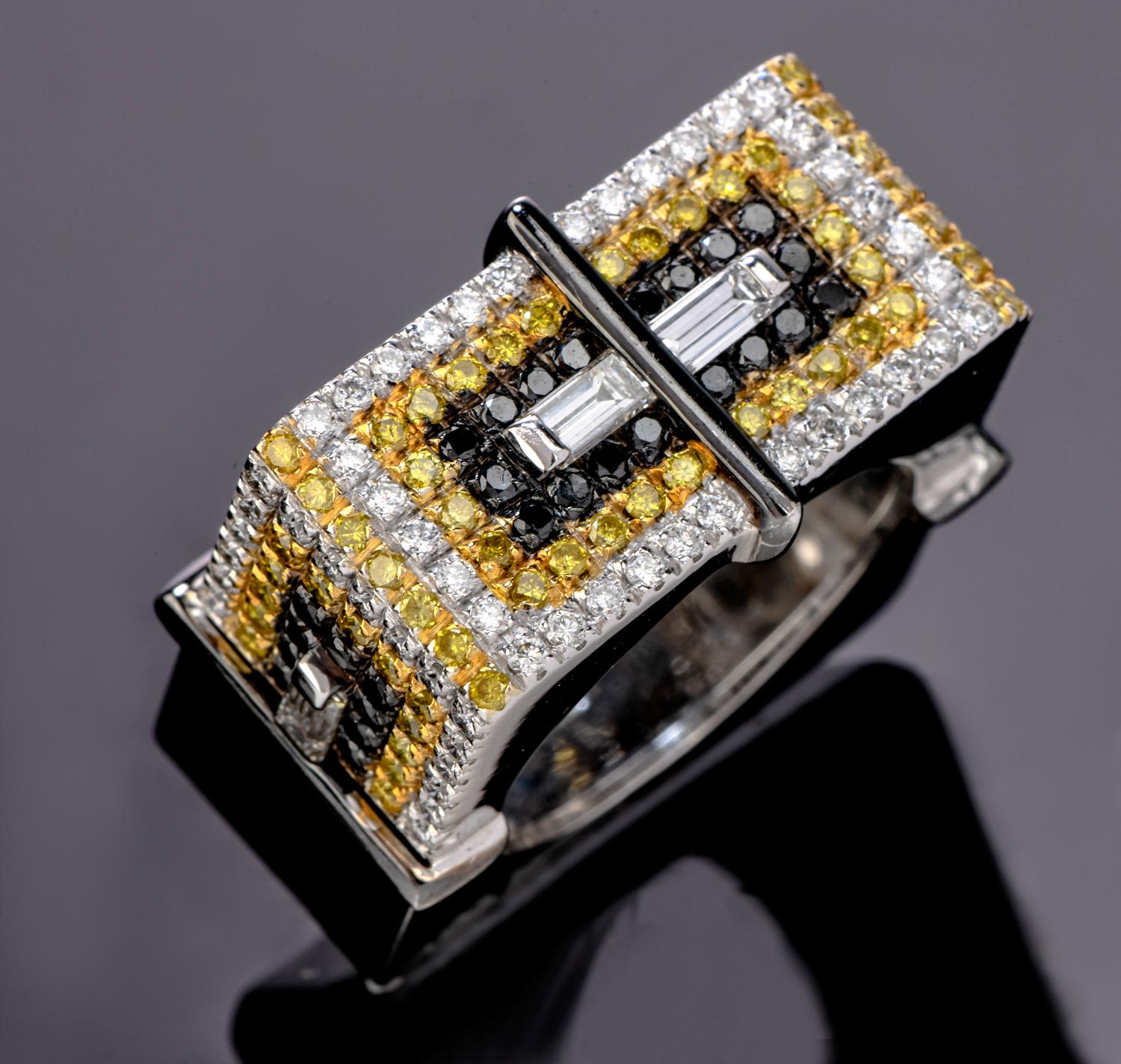 Modern Staurino Fratelli Fancy Yellow Diamond 18K Gold Rectangle Cocktail Ring
