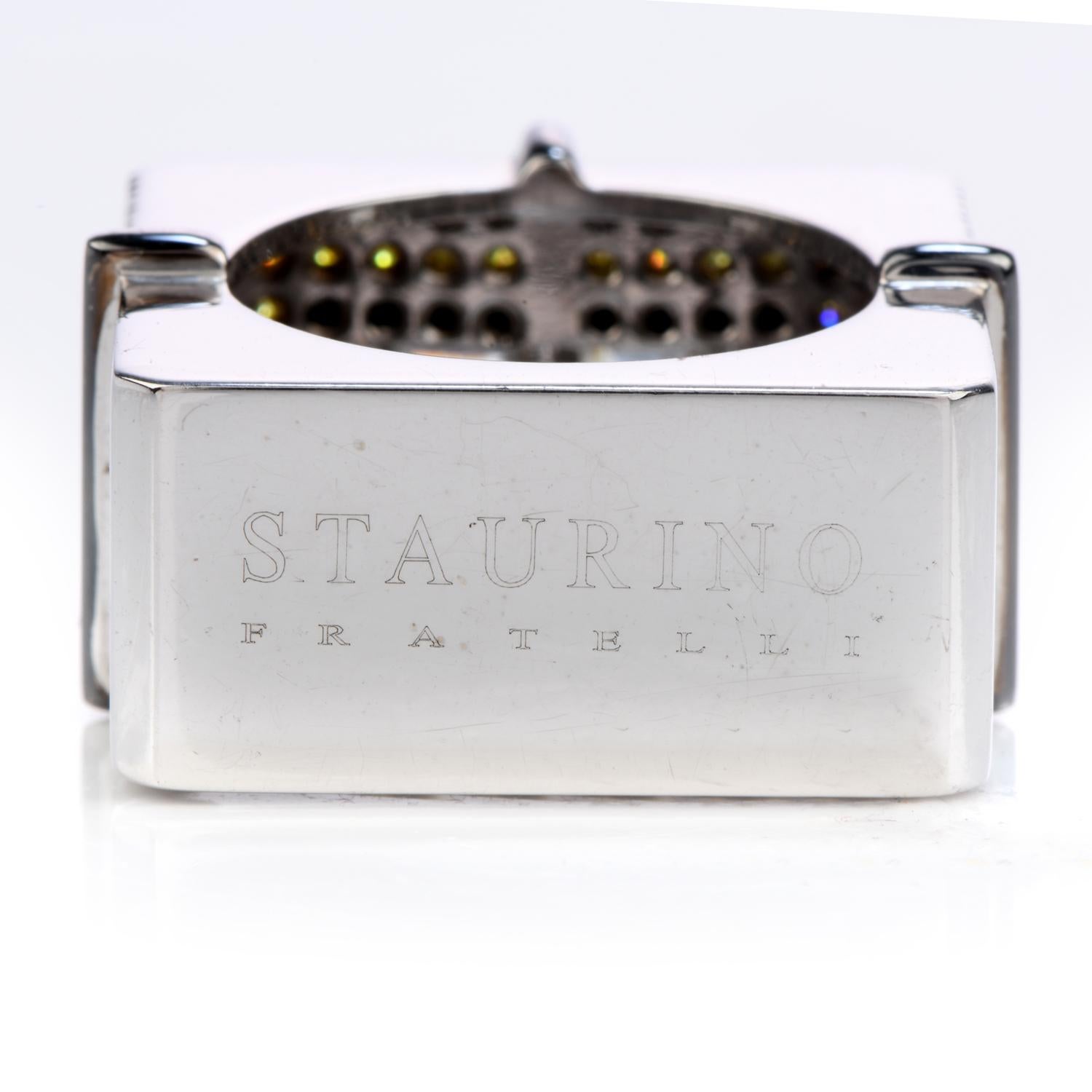 Round Cut Staurino Fratelli Fancy Yellow Diamond 18K Gold Rectangle Cocktail Ring