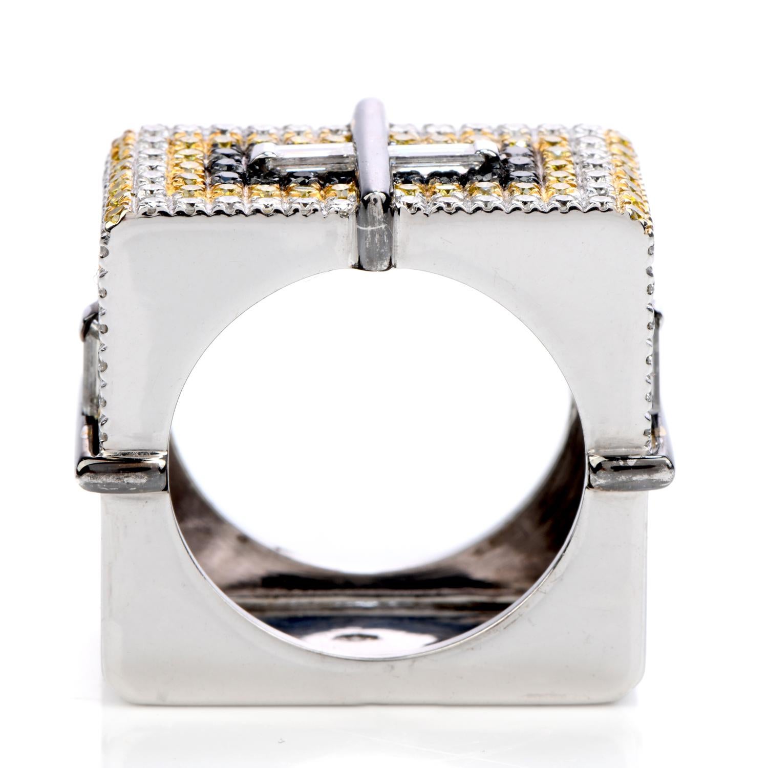 Staurino Fratelli Fancy Yellow Diamond 18K Gold Rectangle Cocktail Ring 1