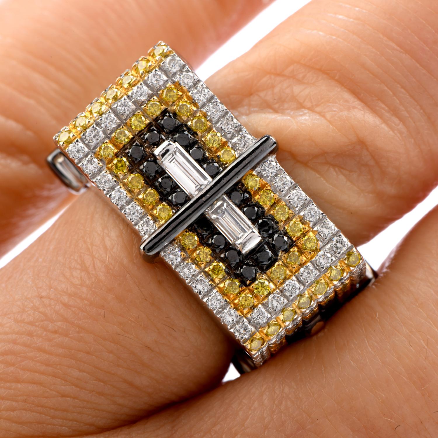 Staurino Fratelli Fancy Yellow Diamond 18K Gold Rectangle Cocktail Ring 2