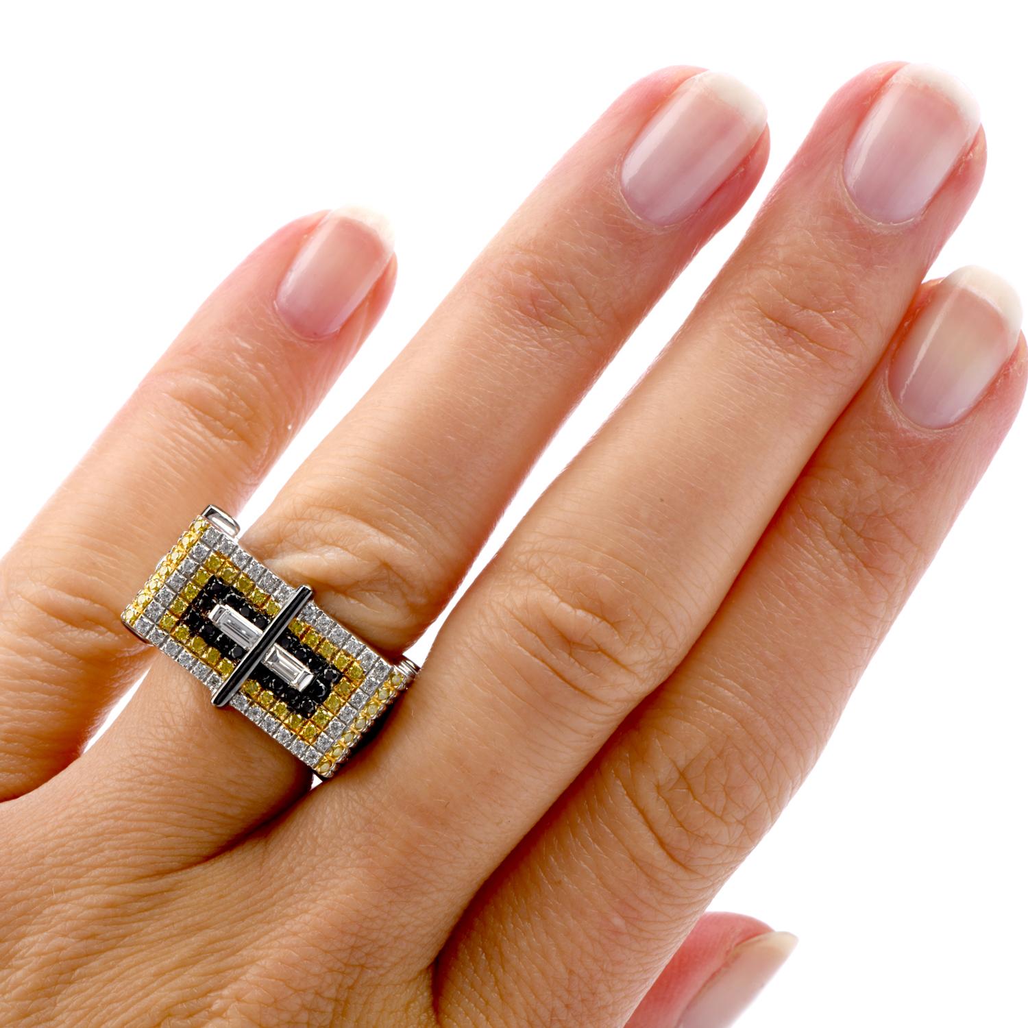 Staurino Fratelli Fancy Yellow Diamond 18K Gold Rectangle Cocktail Ring 3
