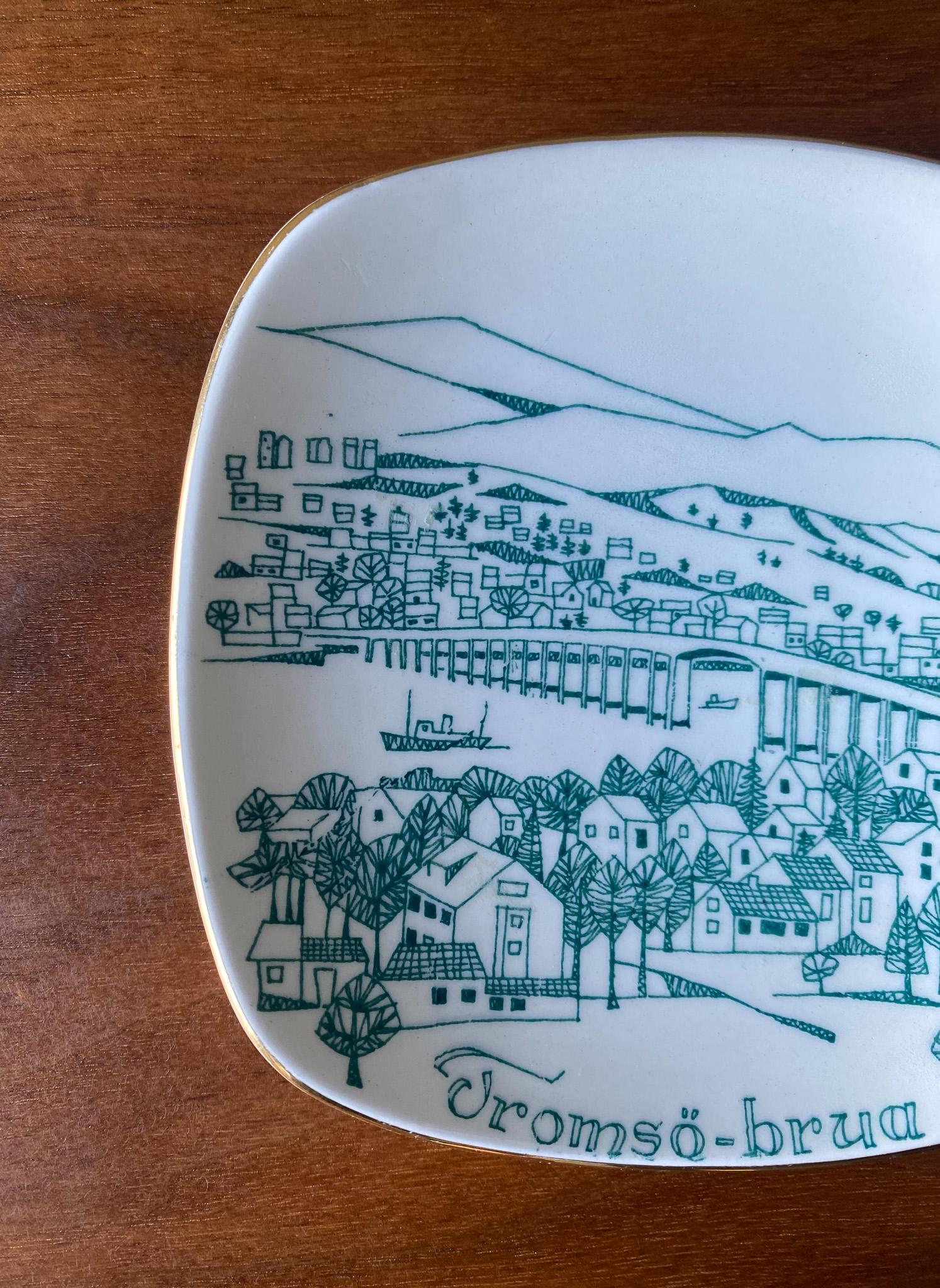 Stavangerflint Keramik Tromsø-Brua Tablett / Teller, Norwegen, um 1960 im Angebot 1
