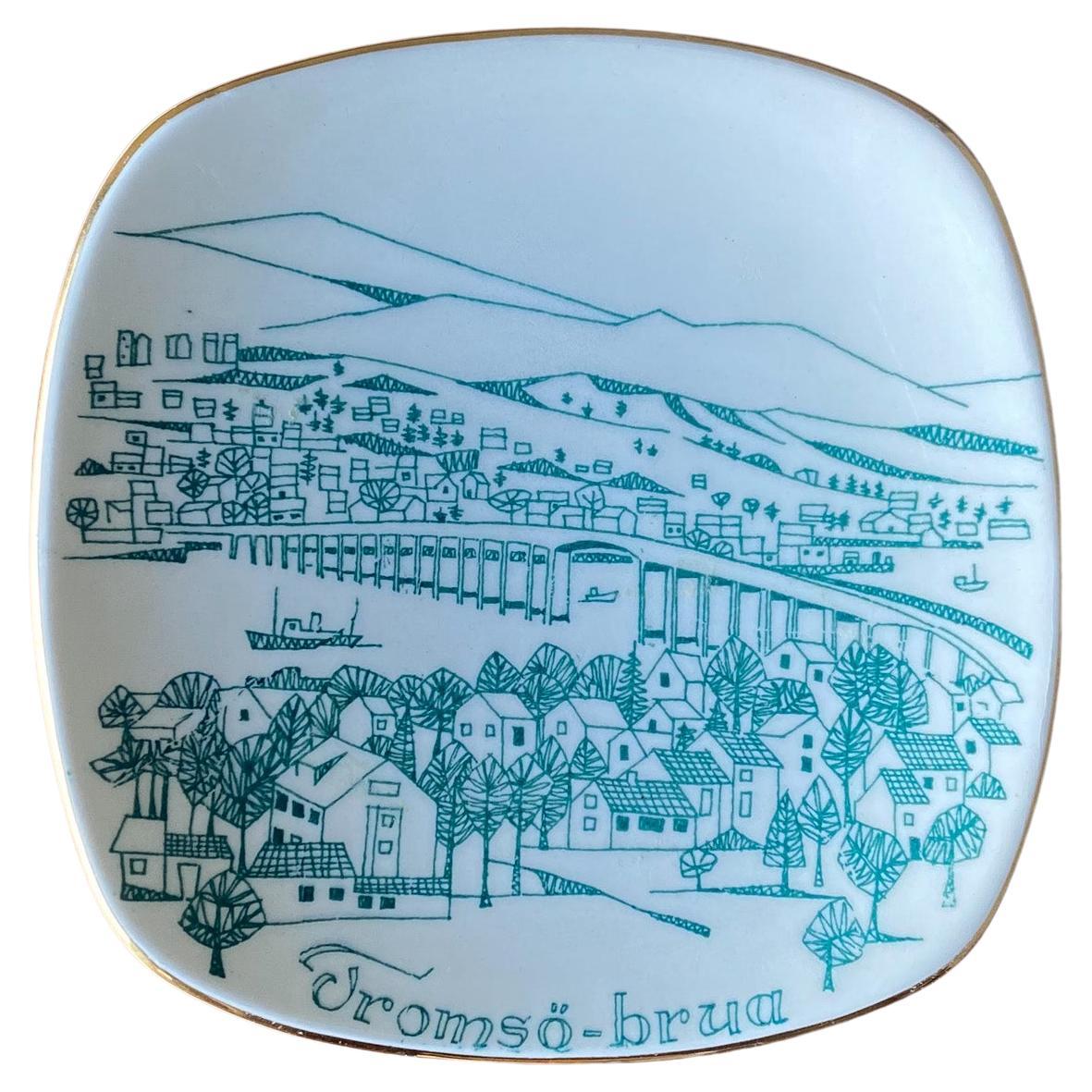 Stavangerflint Keramik Tromsø-Brua Tablett / Teller, Norwegen, um 1960 im Angebot