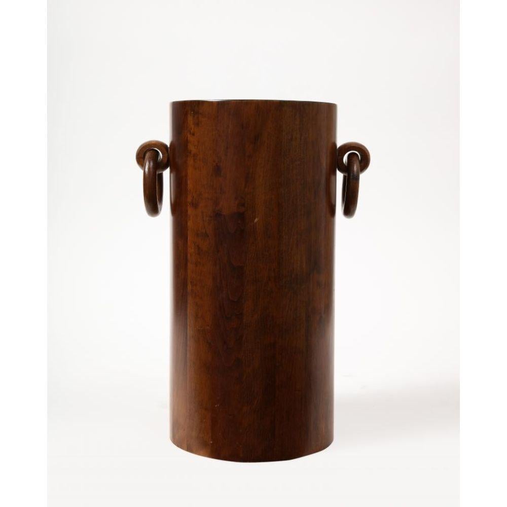 French Staved Round Art Deco Walnut Umbrella Stand with Handles, circa 1930 For Sale