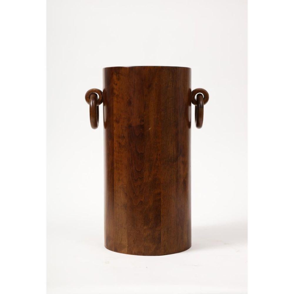 Staved Round Art Deco Walnut Umbrella Stand with Handles, circa 1930 In Excellent Condition For Sale In New York City, NY