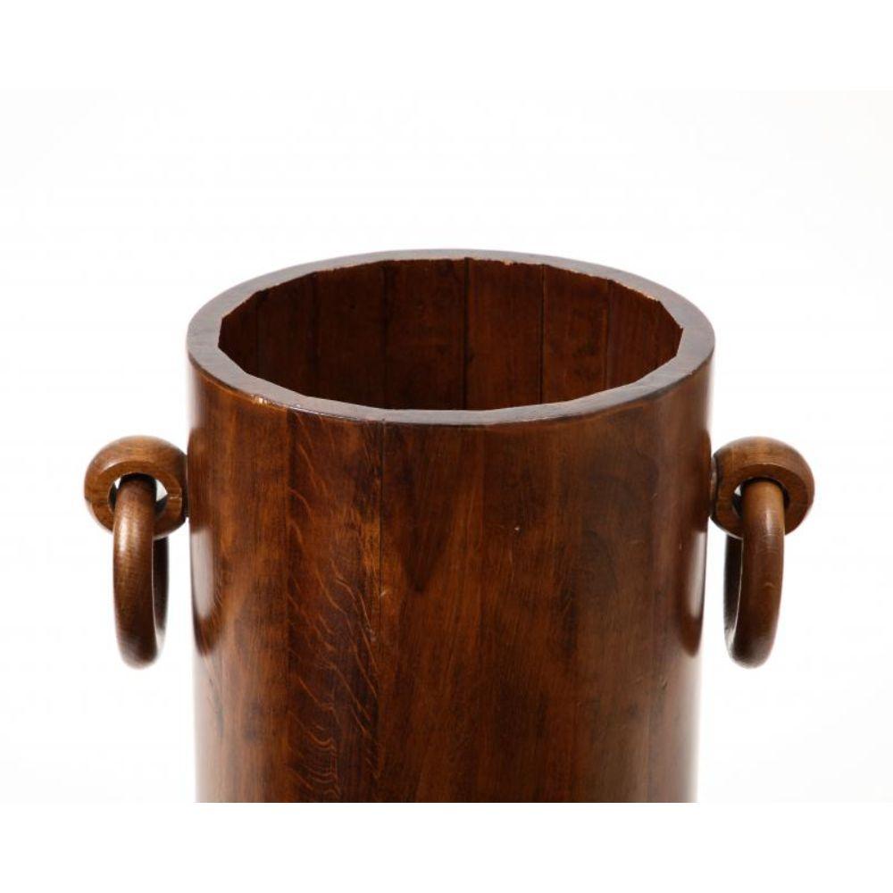 Staved Round Art Deco Walnut Umbrella Stand with Handles, circa 1930 For Sale 1