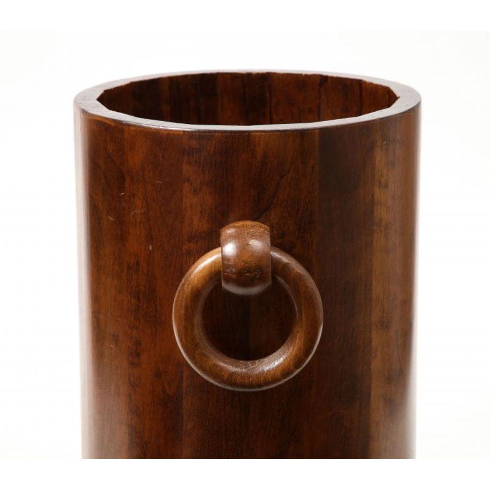 Staved Round Art Deco Walnut Umbrella Stand with Handles, circa 1930 For Sale 2