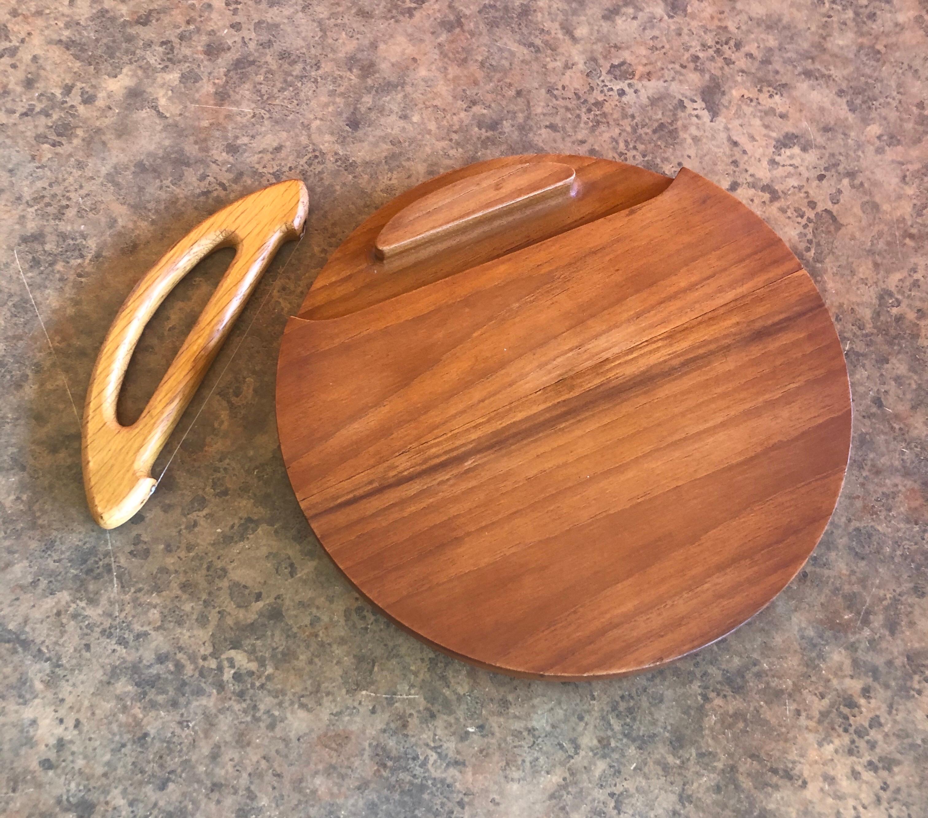 Danish Staved Teak Cheese Board with Cutter by Jens Quistgaard for Dansk