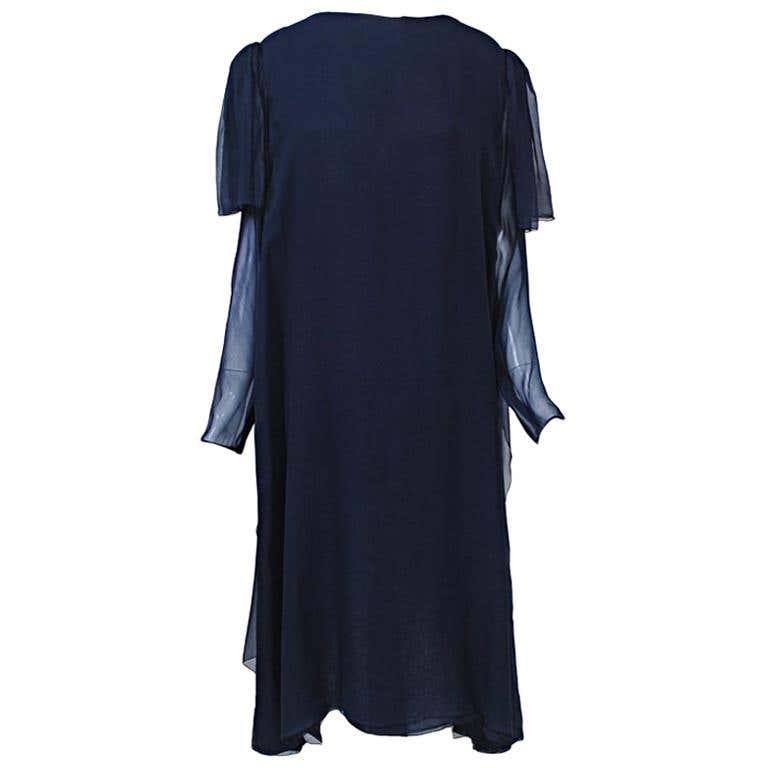 Stavrapoulos Navy Chiffon Cocktail Dress For Sale at 1stDibs