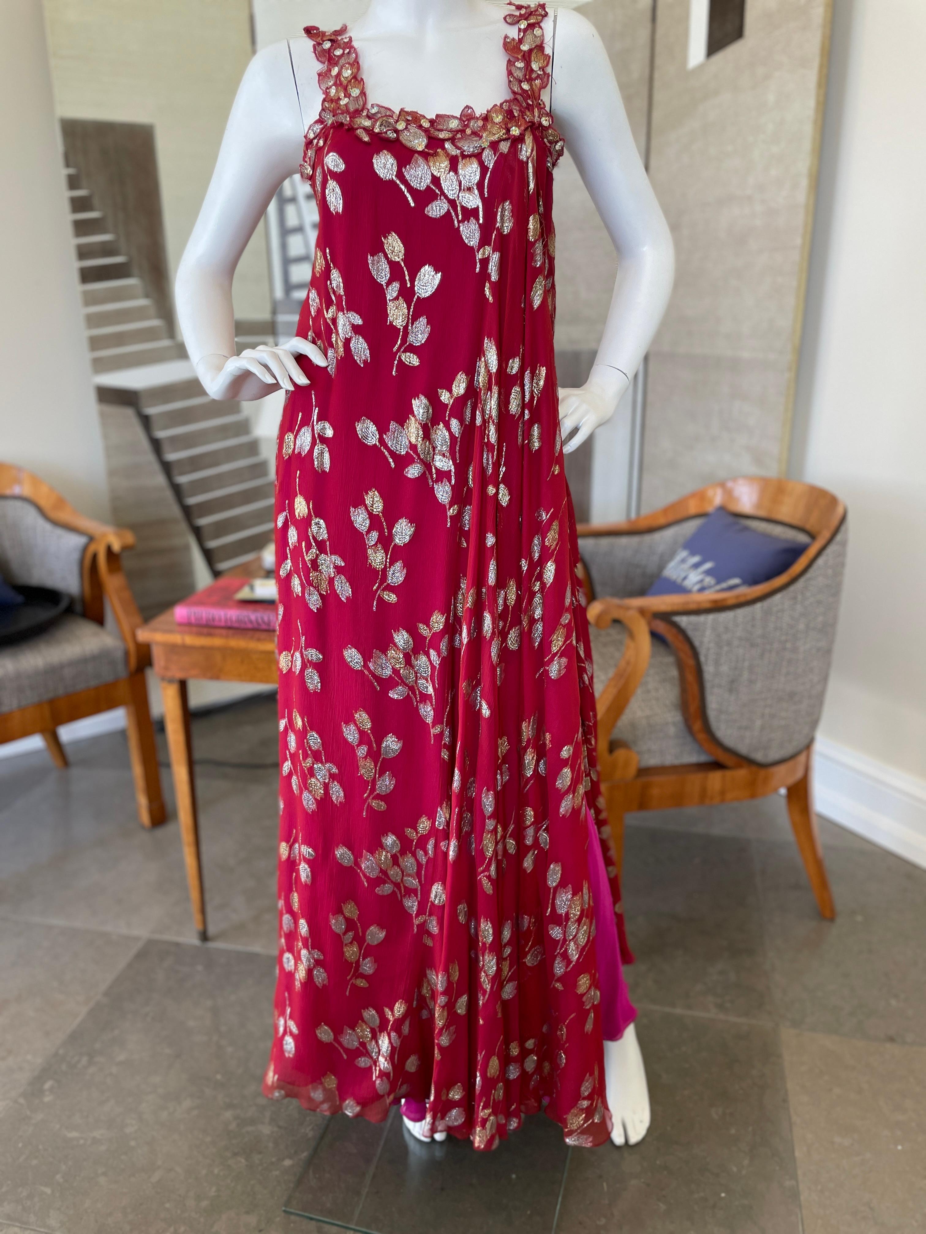 Red Stavropoulos for Martha Park Avenue 1970's Flowing Metallic Silk Evening Dress For Sale
