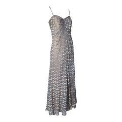 Stavropoulos Late 1970's Silver Silk Devoré Velvet Polkadot Gown