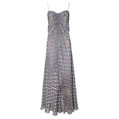 Stavropoulos Late 1970's Silver Silk Devoré Velvet Polkadot Gown