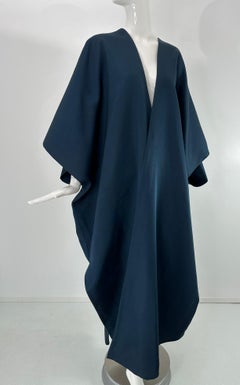 Stavropoulous Teal Blue Silk Twill Kimono Style Evening Coat OSFM 1960s