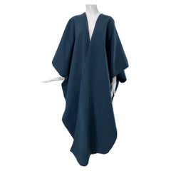 Stavropoulous Teal Blue Silk Twill Kimono Style Evening Coat OSFM 1960s