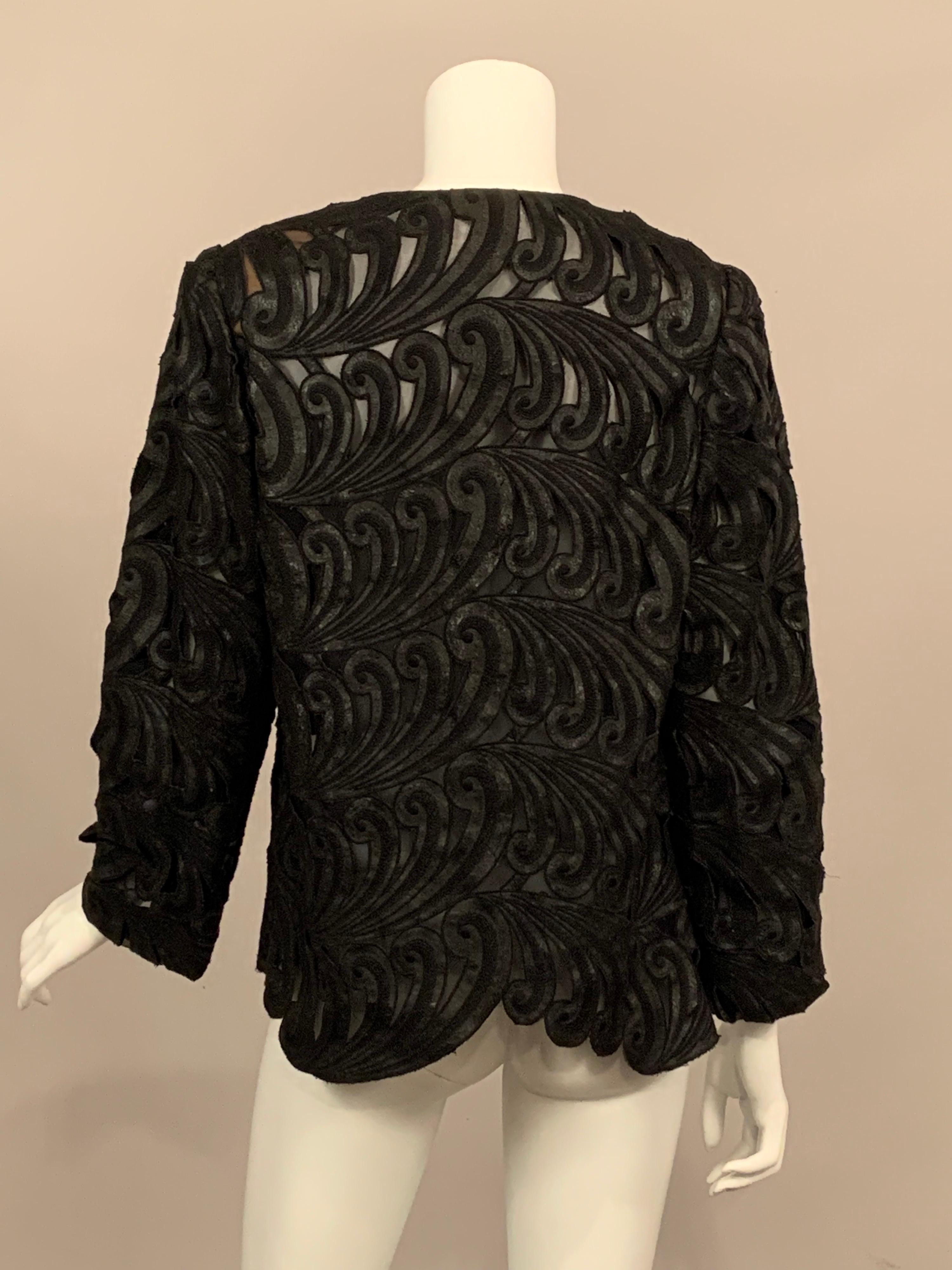 Stavropoulus Black Distressed Leather and Silk Chiffon Jacket 1