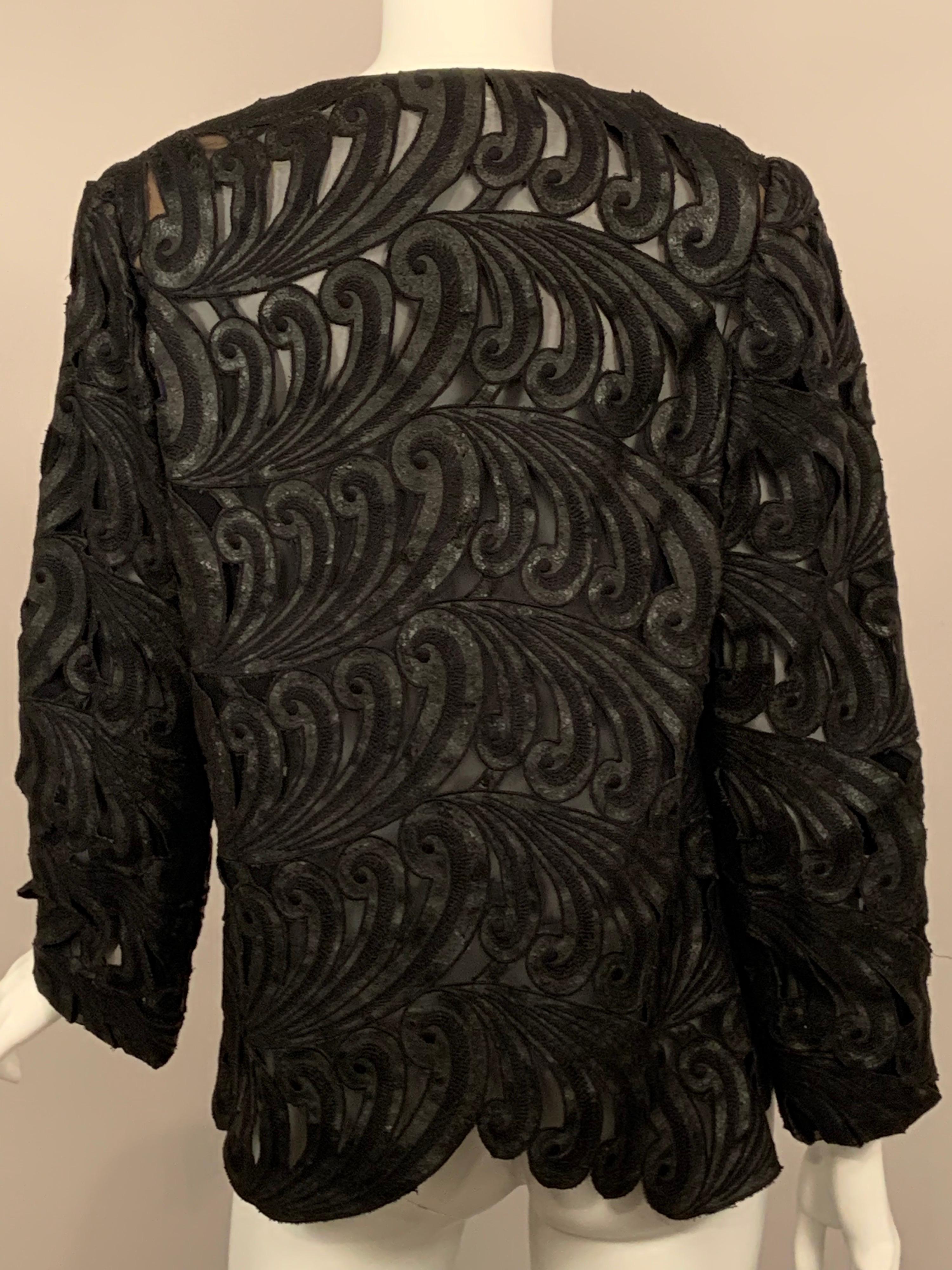 Stavropoulus Black Distressed Leather and Silk Chiffon Jacket 2