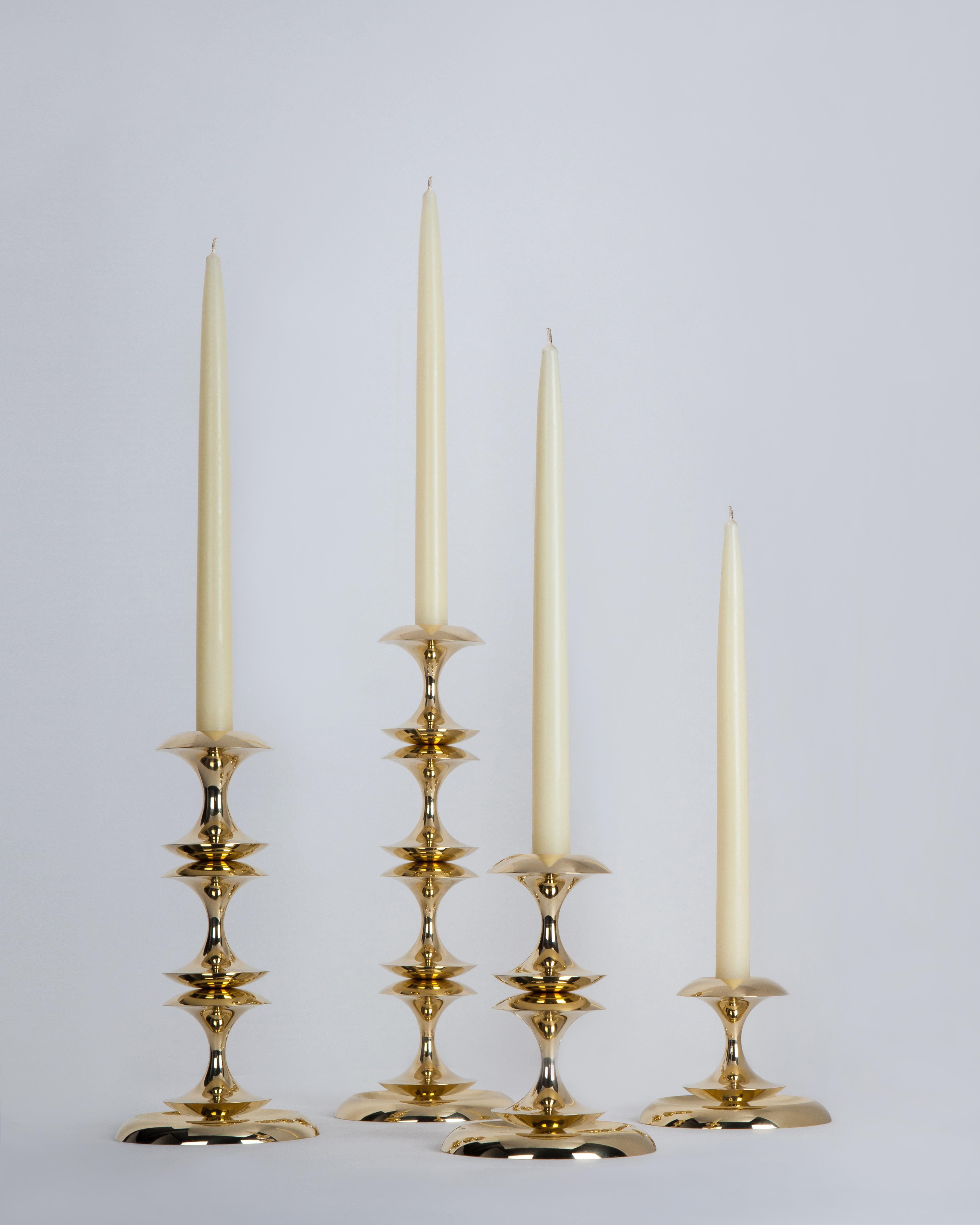 Stayman Candlestick by Remains Lighting Co. in Hand Polished Solid Brass Finish In New Condition In New York, NY